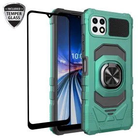 For Boost Celero 5G Plus Case with Tempered Glass Screen Protector Hybrid Ring Shockproof Hard Case Phone Cover - Teal