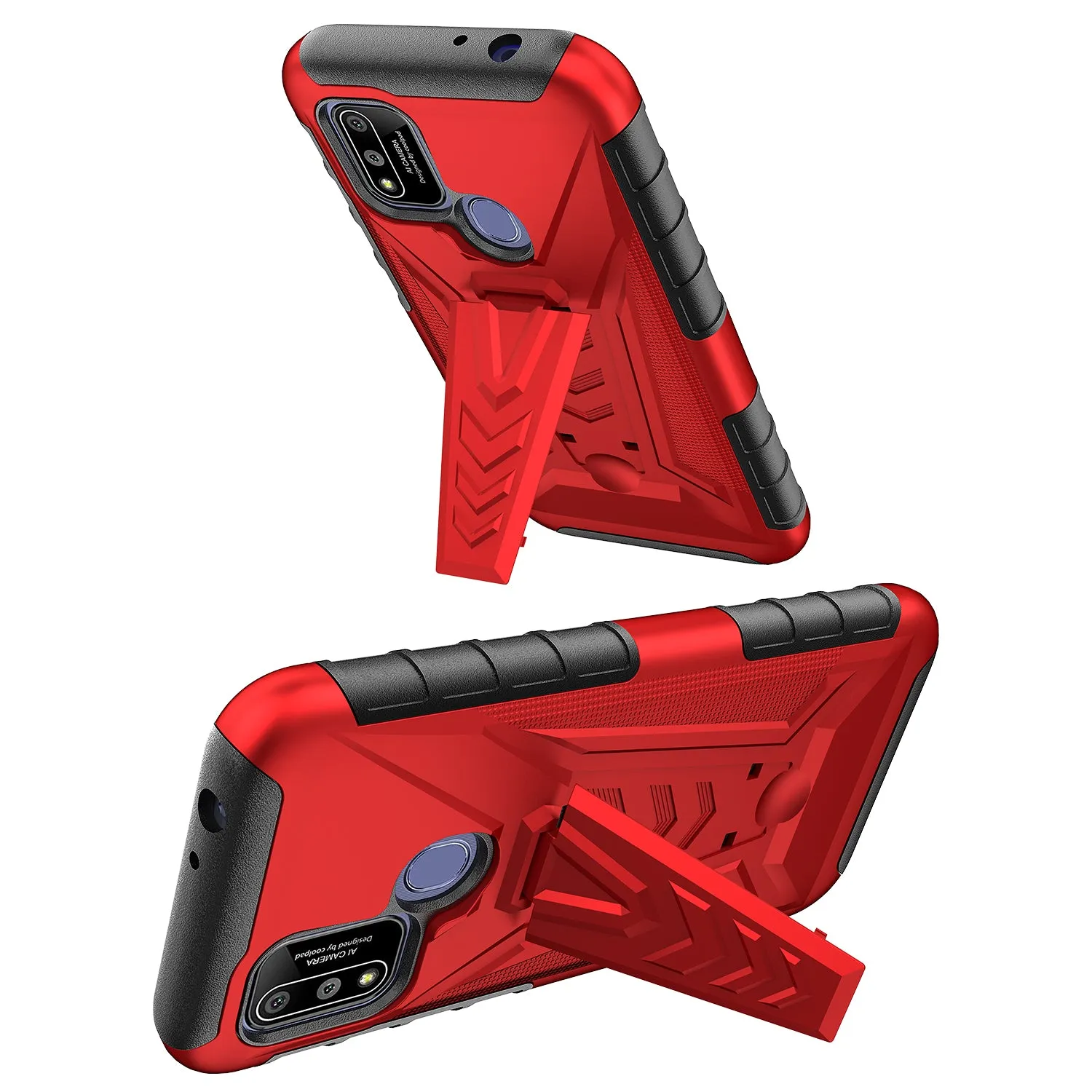 For Coolpad suva Case with Tempered Glass Screen Protector Heavy Duty Protective Phone Case,Built-in Kickstand Rugged Shockproof Protective Phone Case - Red