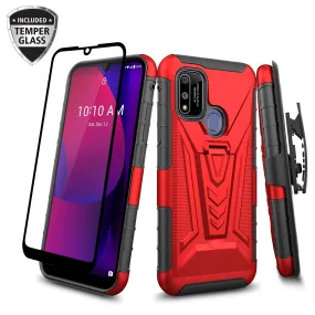 For Coolpad suva Case with Tempered Glass Screen Protector Heavy Duty Protective Phone Case,Built-in Kickstand Rugged Shockproof Protective Phone Case - Red