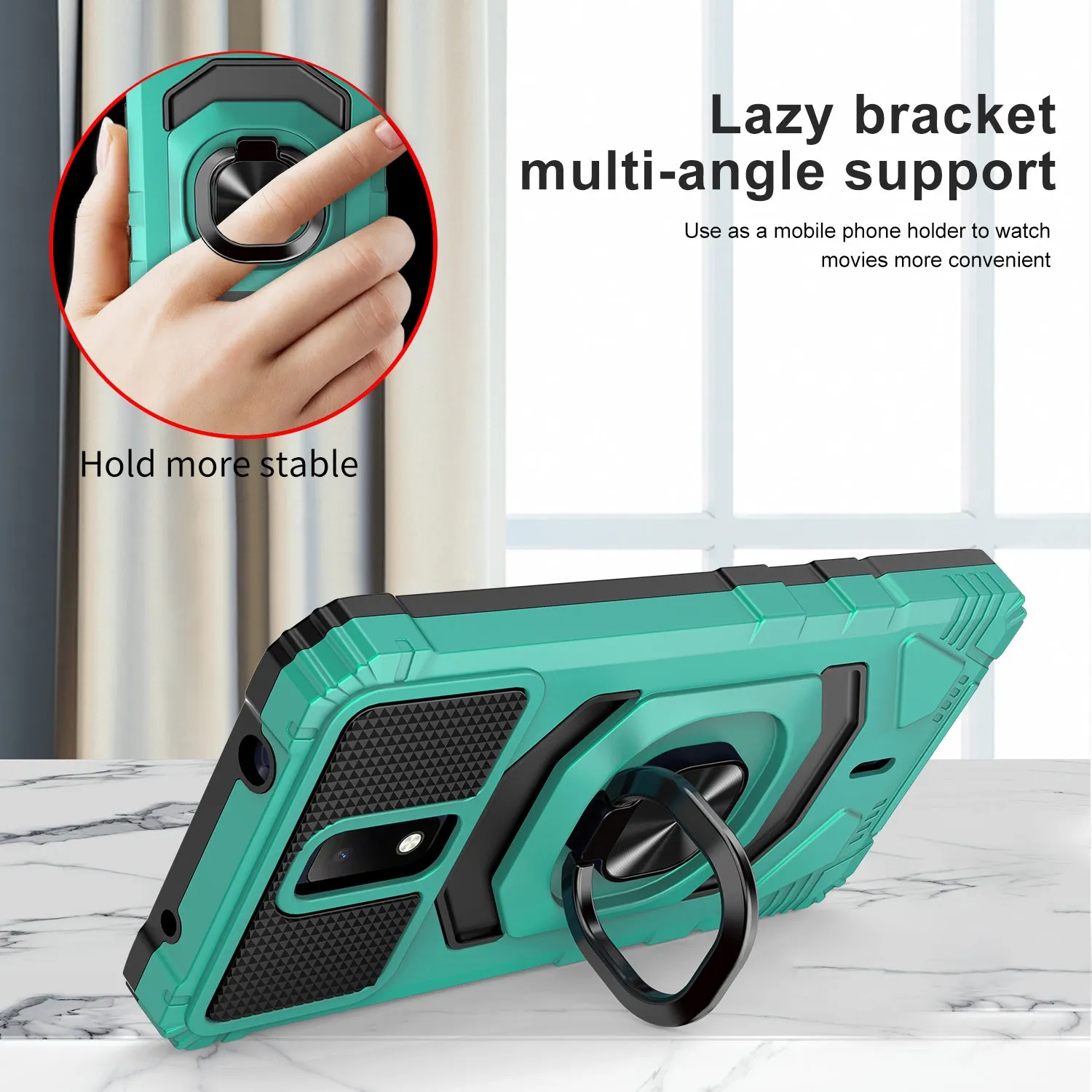 For Cricket Debut Case with Tempered Glass Screen Protector Hybrid Ring Shockproof Hard Case Phone Cover - Teal