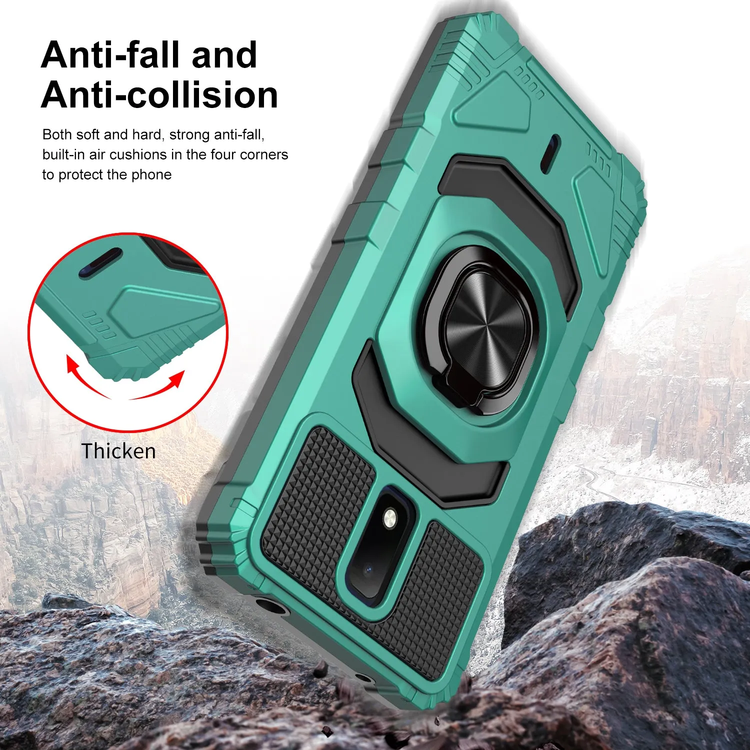 For Cricket Debut Case with Tempered Glass Screen Protector Hybrid Ring Shockproof Hard Case Phone Cover - Teal