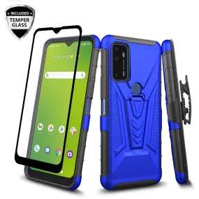 For Cricket Dream 5G / AT&T Radiant Max 5G / AT&T Fusion 5G Case with Tempered Glass Screen Protector Heavy Duty Protective Phone Case,Built-in Kickstand Rugged Shockproof Protective Phone Case - Blue