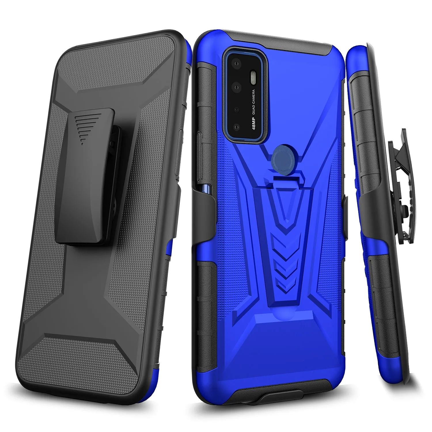 For Cricket Dream 5G / AT&T Radiant Max 5G / AT&T Fusion 5G Case with Tempered Glass Screen Protector Heavy Duty Protective Phone Case,Built-in Kickstand Rugged Shockproof Protective Phone Case - Blue