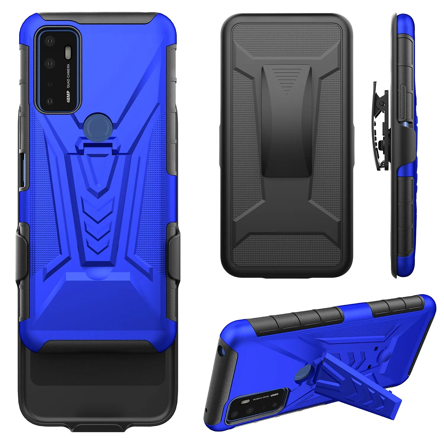 For Cricket Dream 5G / AT&T Radiant Max 5G / AT&T Fusion 5G Case with Tempered Glass Screen Protector Heavy Duty Protective Phone Case,Built-in Kickstand Rugged Shockproof Protective Phone Case - Blue