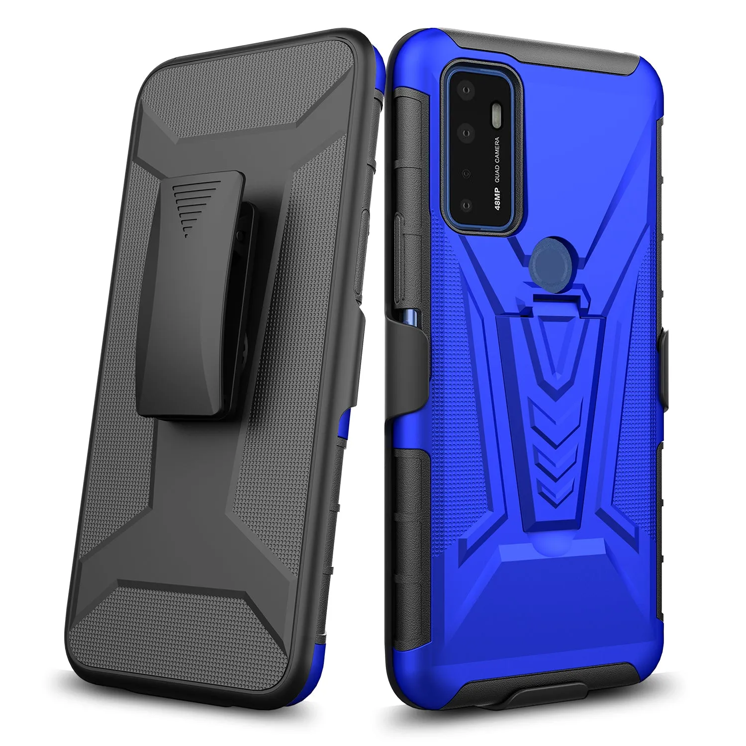 For Cricket Dream 5G / AT&T Radiant Max 5G / AT&T Fusion 5G Case with Tempered Glass Screen Protector Heavy Duty Protective Phone Case,Built-in Kickstand Rugged Shockproof Protective Phone Case - Blue