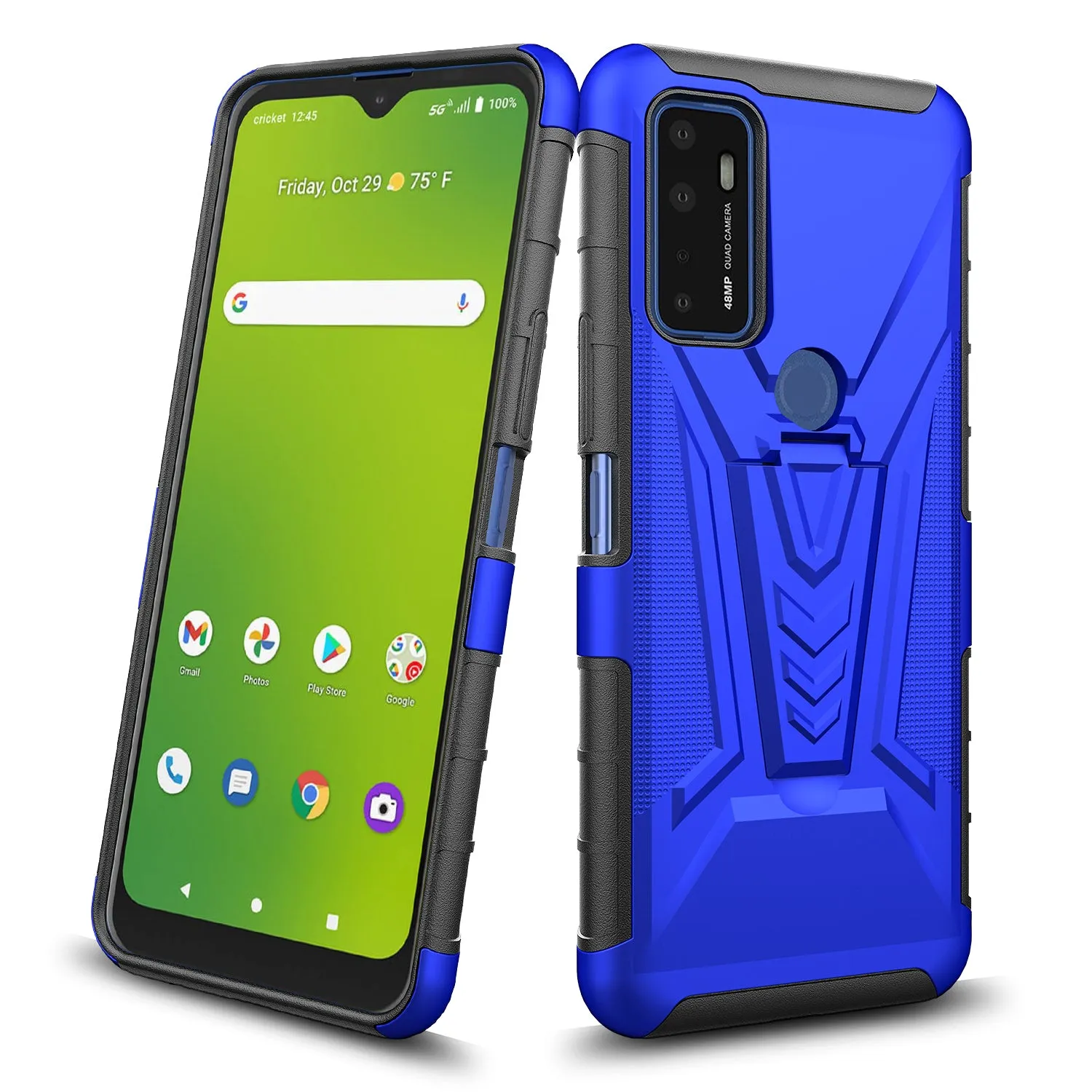 For Cricket Dream 5G / AT&T Radiant Max 5G / AT&T Fusion 5G Case with Tempered Glass Screen Protector Heavy Duty Protective Phone Case,Built-in Kickstand Rugged Shockproof Protective Phone Case - Blue