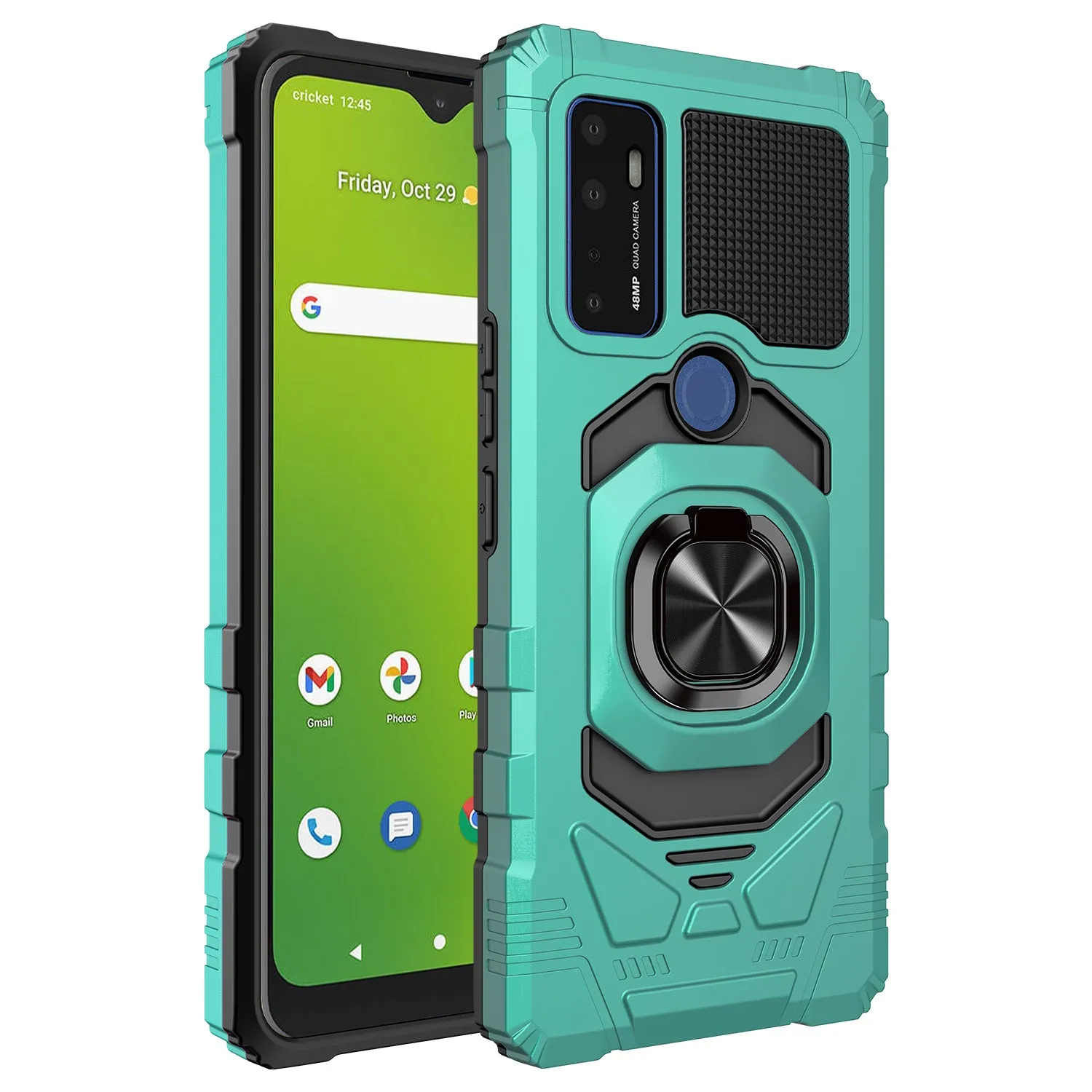 For Cricket Dream 5G / AT&T Radiant Max 5G / AT&T Fusion 5G Case with Tempered Glass Screen Protector Hybrid Ring Shockproof Hard Case Phone Cover - Teal