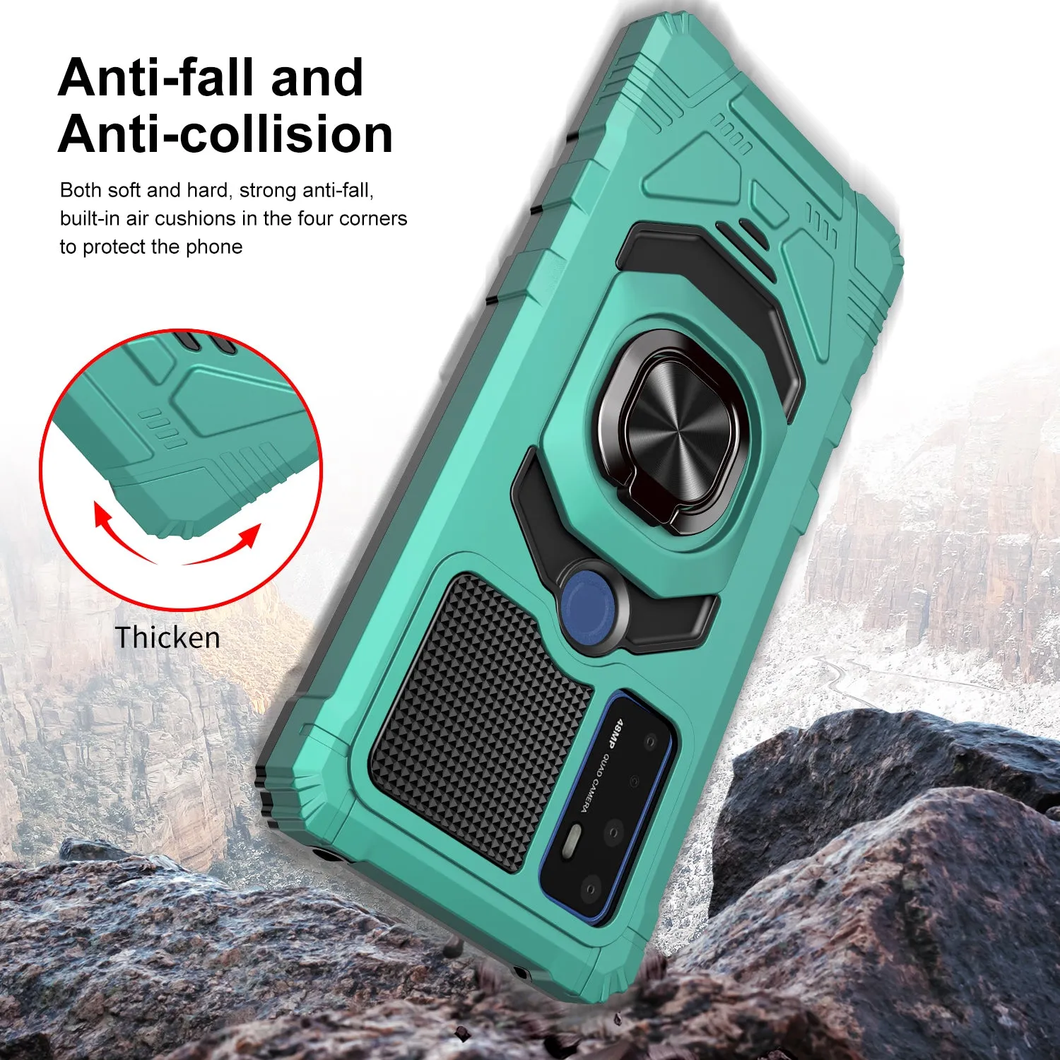 For Cricket Dream 5G / AT&T Radiant Max 5G / AT&T Fusion 5G Case with Tempered Glass Screen Protector Hybrid Ring Shockproof Hard Case Phone Cover - Teal