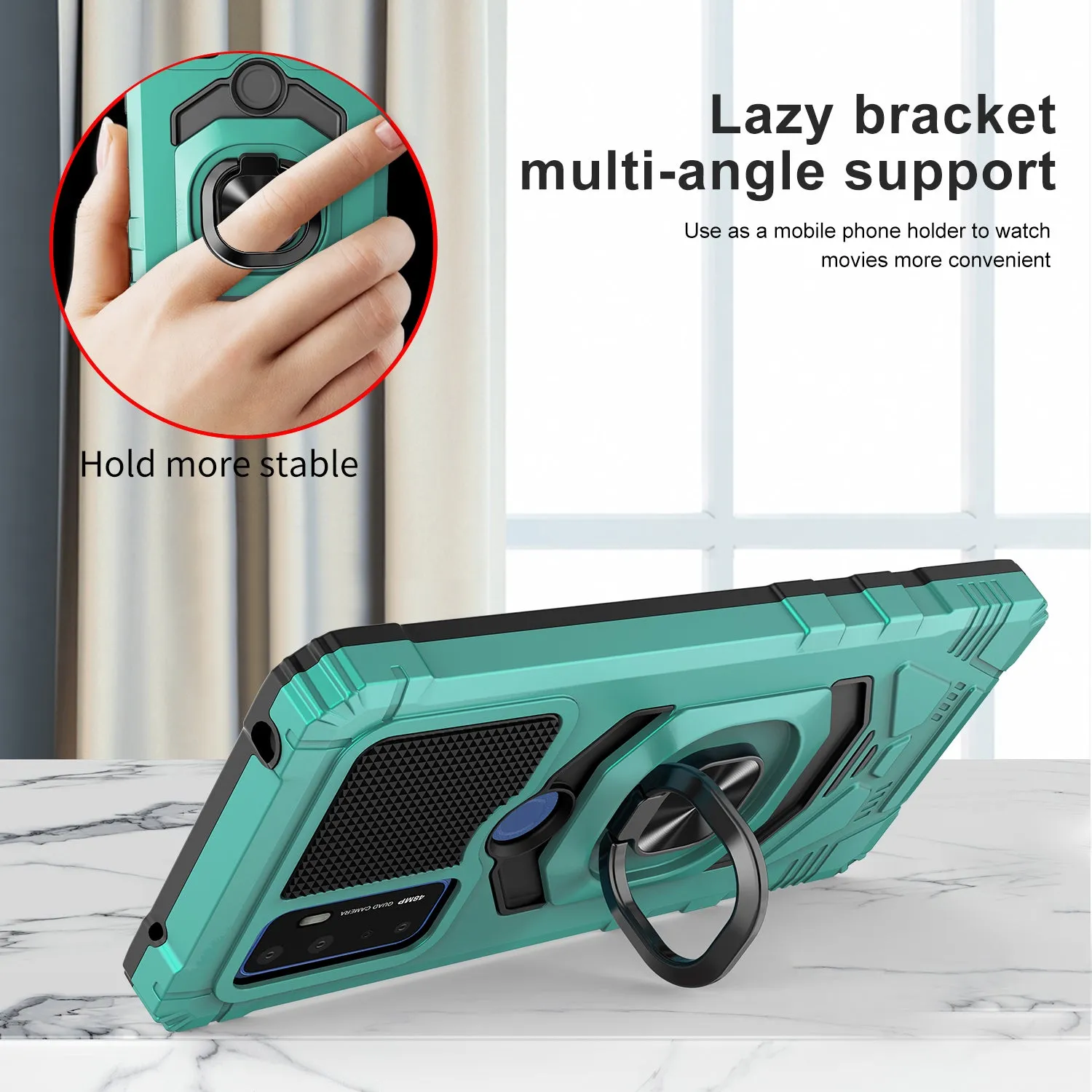 For Cricket Dream 5G / AT&T Radiant Max 5G / AT&T Fusion 5G Case with Tempered Glass Screen Protector Hybrid Ring Shockproof Hard Case Phone Cover - Teal