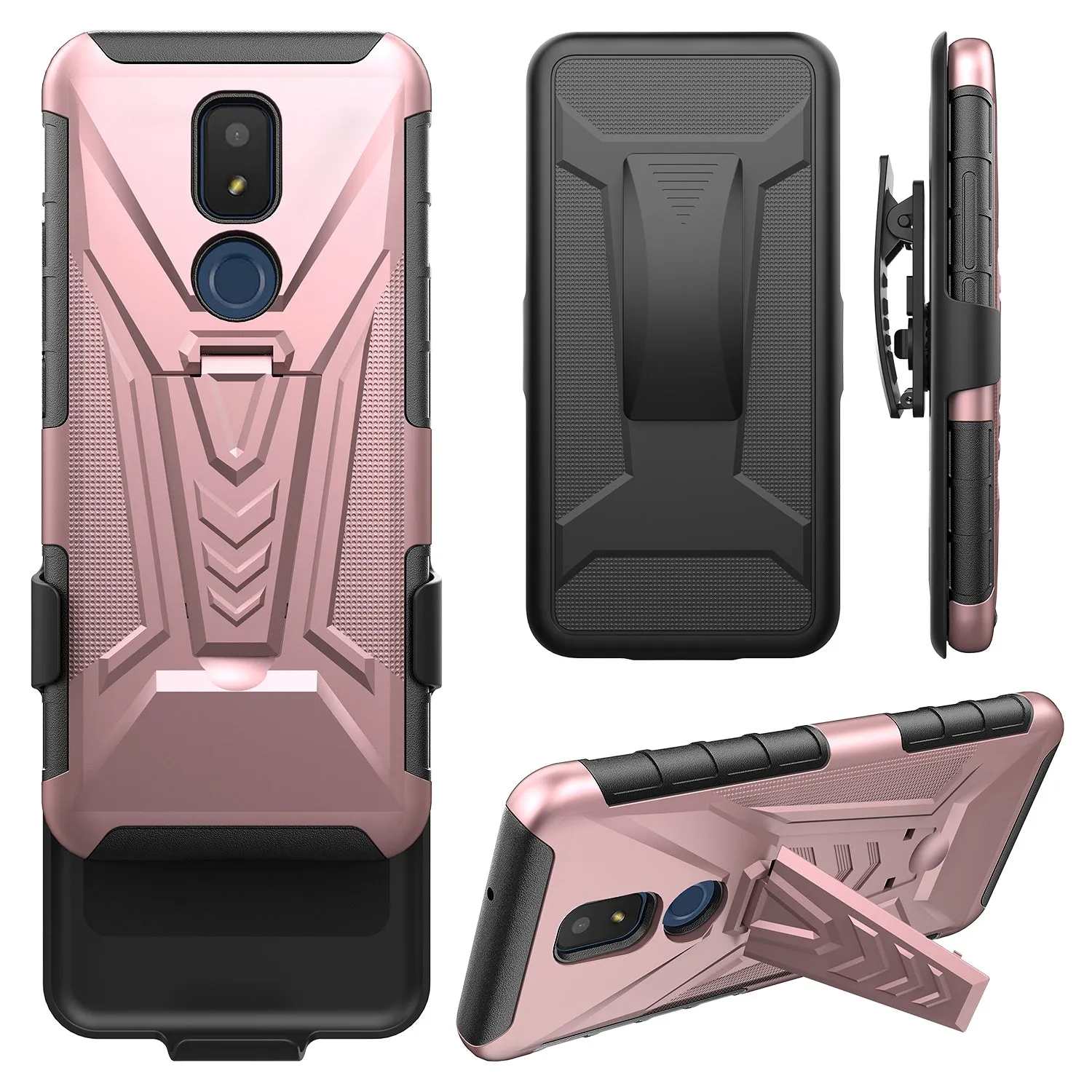 For Cricket Icon 3 (3rd Version) | At&t Motivate 2 (2nd) | Cricket Splendor Case with Tempered Glass Screen Protector Heavy Duty Protective Phone Case,Built-in Kickstand Rugged Shockproof Protective Phone Case - Rose Gold