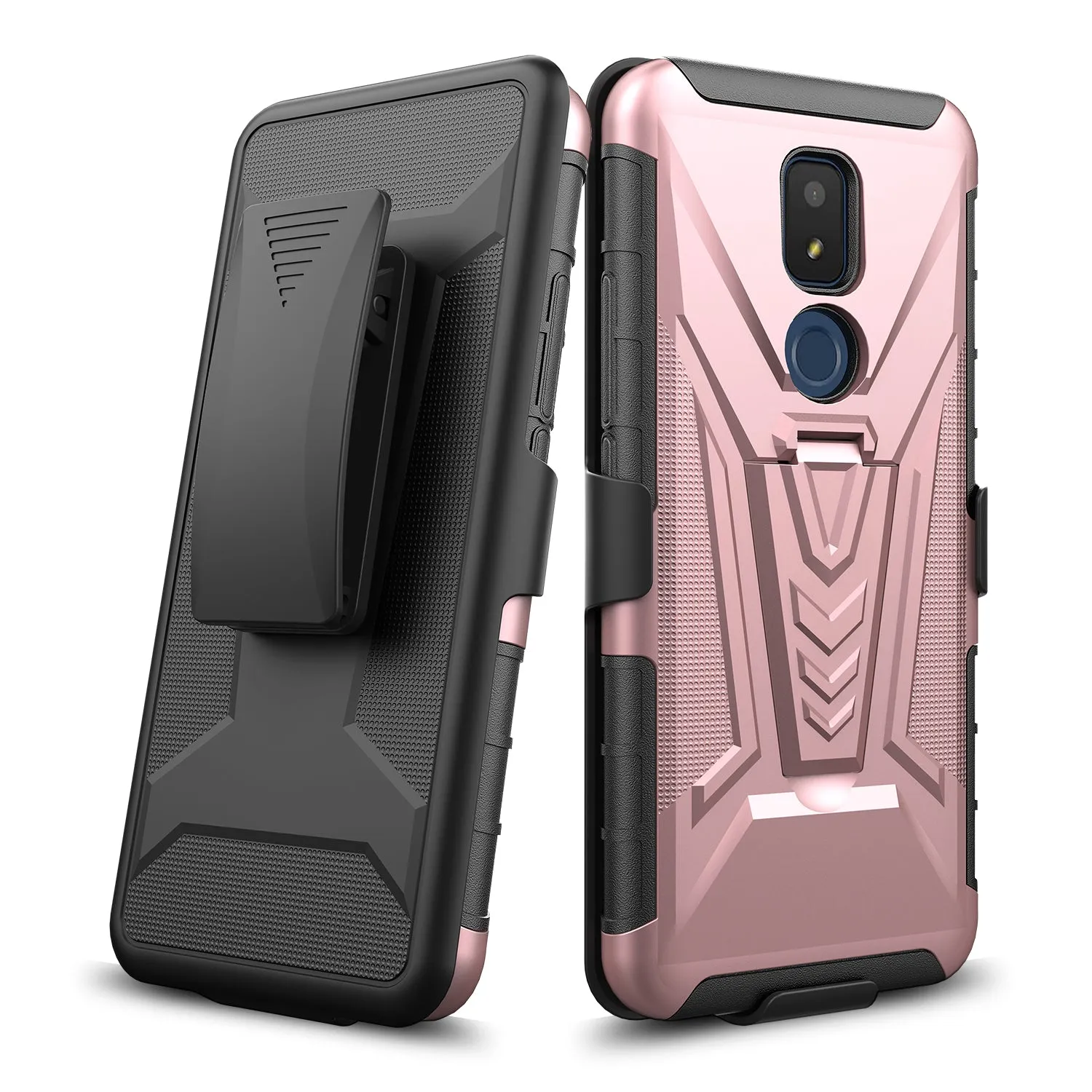 For Cricket Icon 3 (3rd Version) | At&t Motivate 2 (2nd) | Cricket Splendor Case with Tempered Glass Screen Protector Heavy Duty Protective Phone Case,Built-in Kickstand Rugged Shockproof Protective Phone Case - Rose Gold