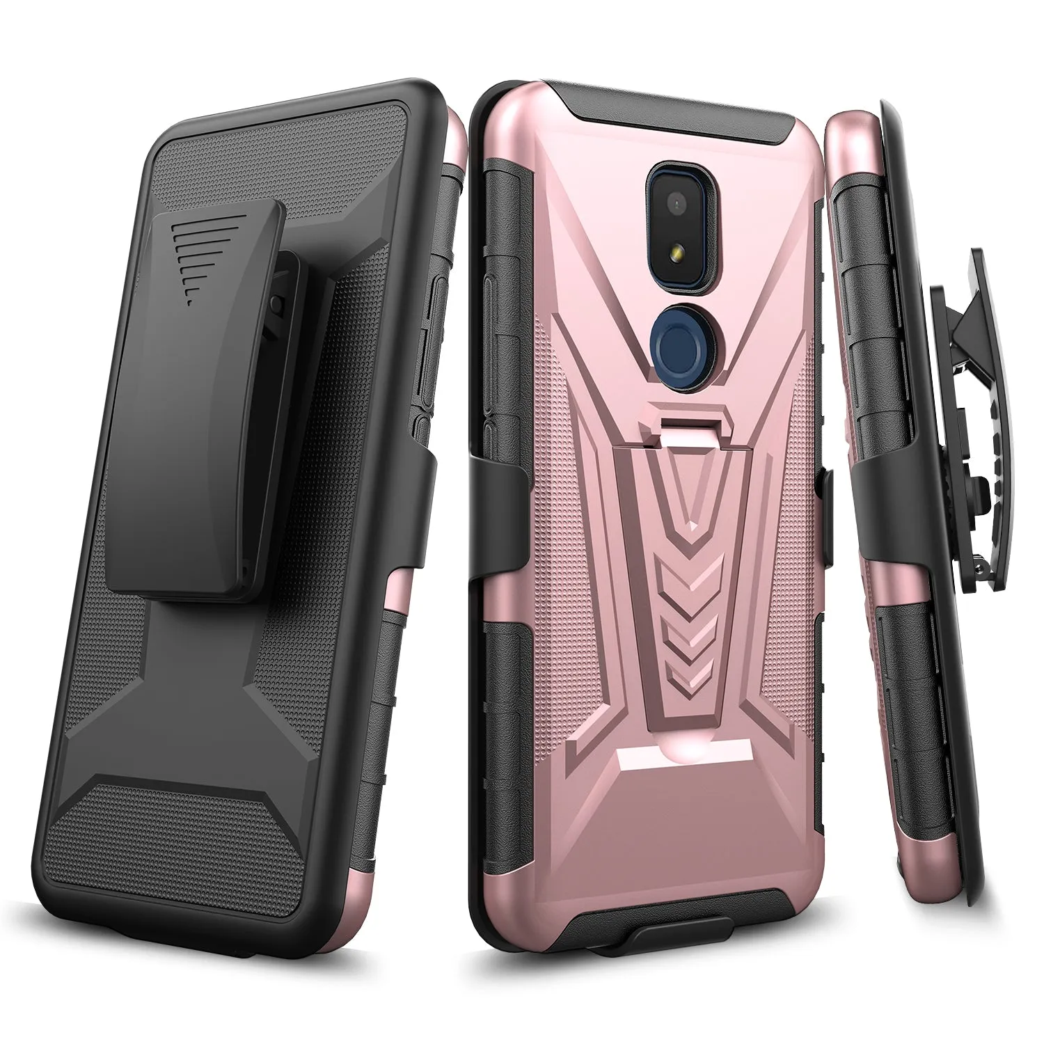 For Cricket Icon 3 (3rd Version) | At&t Motivate 2 (2nd) | Cricket Splendor Case with Tempered Glass Screen Protector Heavy Duty Protective Phone Case,Built-in Kickstand Rugged Shockproof Protective Phone Case - Rose Gold