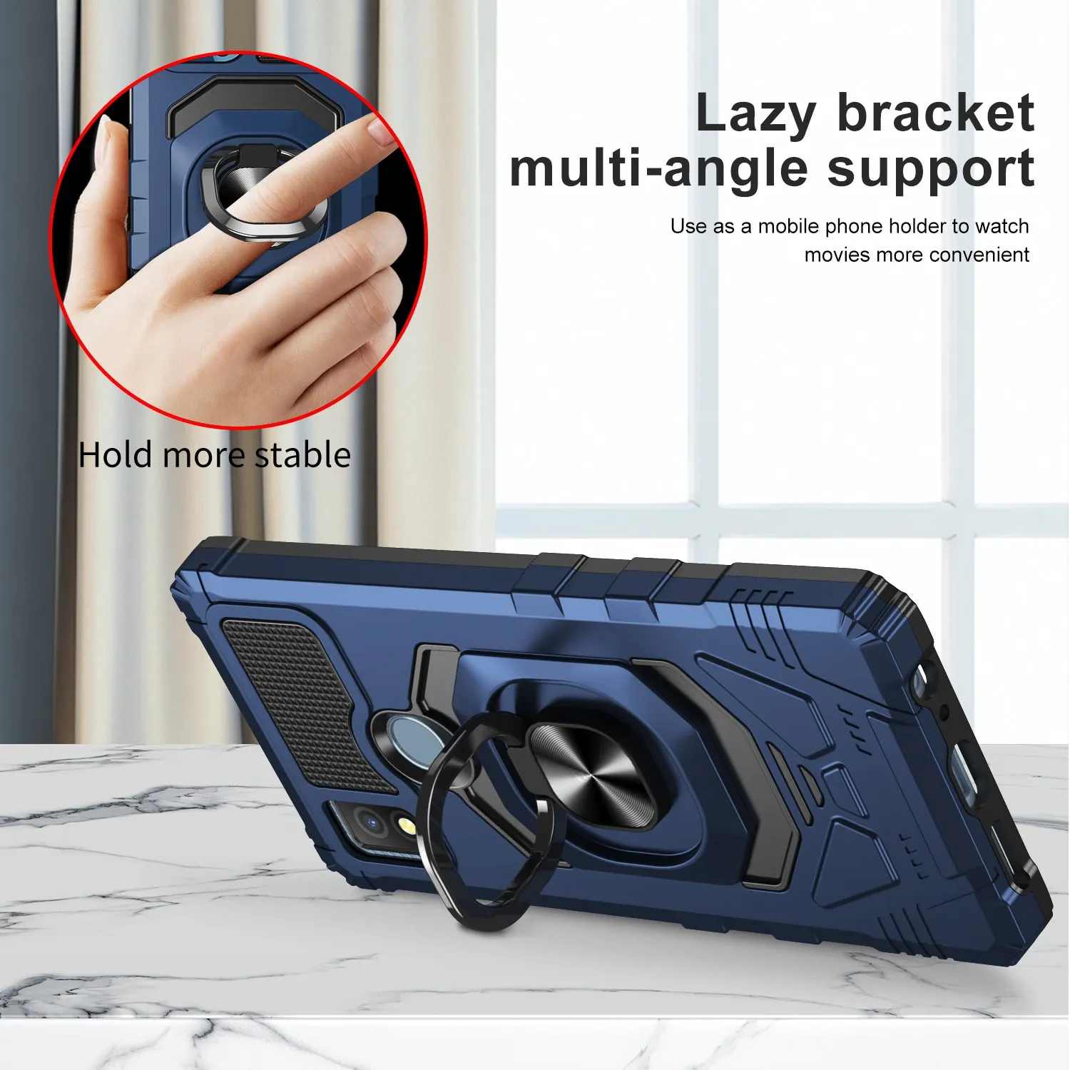 For Cricket Icon 4 Case [Military Grade] Ring Car Mount Kickstand w/[Tempered Glass] Hybrid Hard PC Soft TPU Shockproof Protective Case - Blue