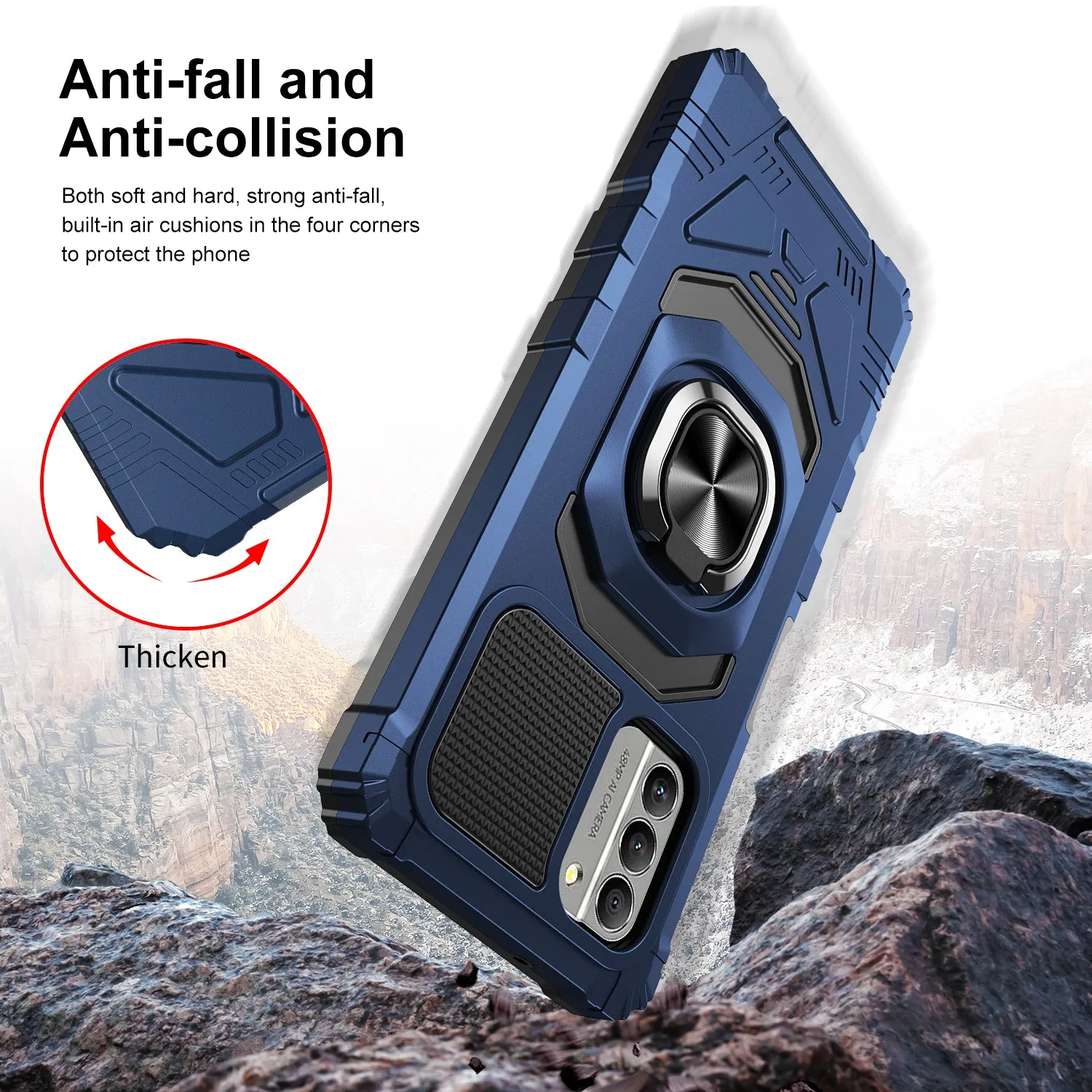 For Nokia G400 5G Case [Military Grade] Ring Car Mount Kickstand w/[Tempered Glass] Hybrid Hard PC Soft TPU Shockproof Protective Case - Blue