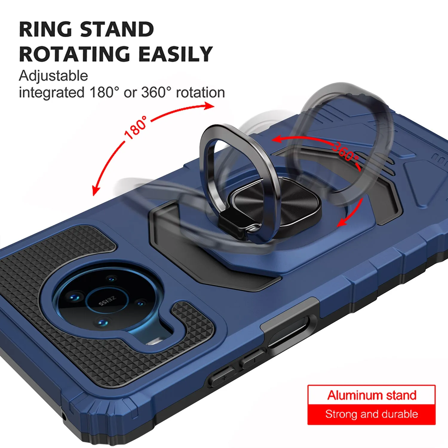 For Nokia X100 Case [Military Grade] Ring Car Mount Kickstand w/[Tempered Glass] Hybrid Hard PC Soft TPU Shockproof Protective Case - Blue