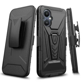 For OnePlus Nord N20 5G Case with Tempered Glass Screen Protector Heavy Duty Protective Phone Case,Built-in Kickstand Rugged Shockproof Protective Phone Case - Black