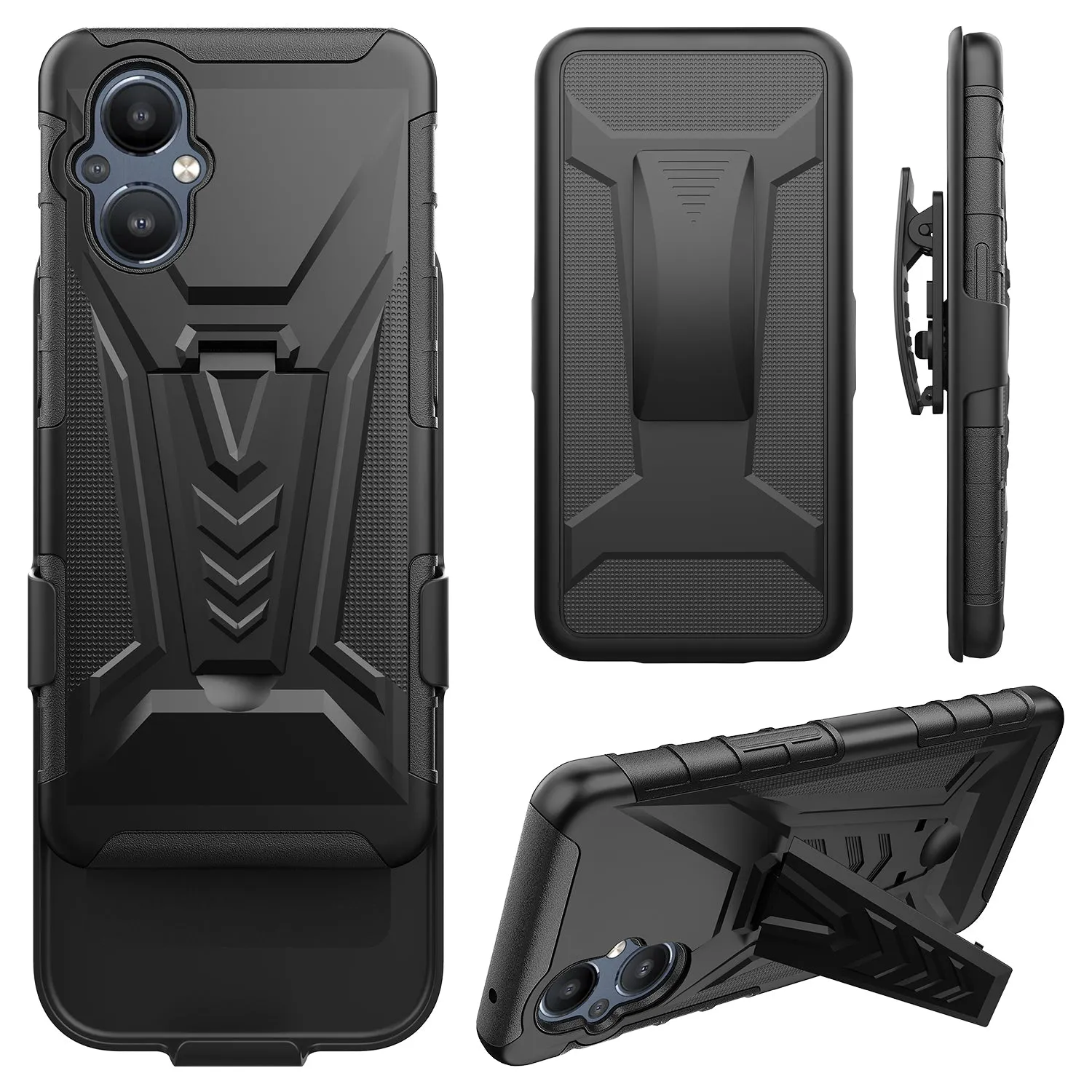 For OnePlus Nord N20 5G Case with Tempered Glass Screen Protector Heavy Duty Protective Phone Case,Built-in Kickstand Rugged Shockproof Protective Phone Case - Black