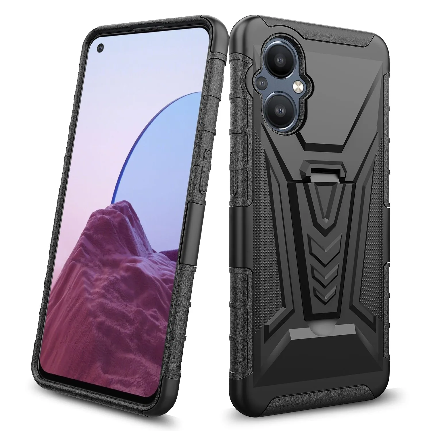 For OnePlus Nord N20 5G Case with Tempered Glass Screen Protector Heavy Duty Protective Phone Case,Built-in Kickstand Rugged Shockproof Protective Phone Case - Black