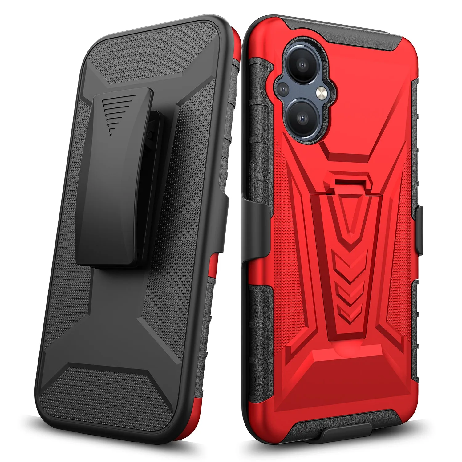 For OnePlus Nord N20 5G Case with Tempered Glass Screen Protector Heavy Duty Protective Phone Case,Built-in Kickstand Rugged Shockproof Protective Phone Case - Red