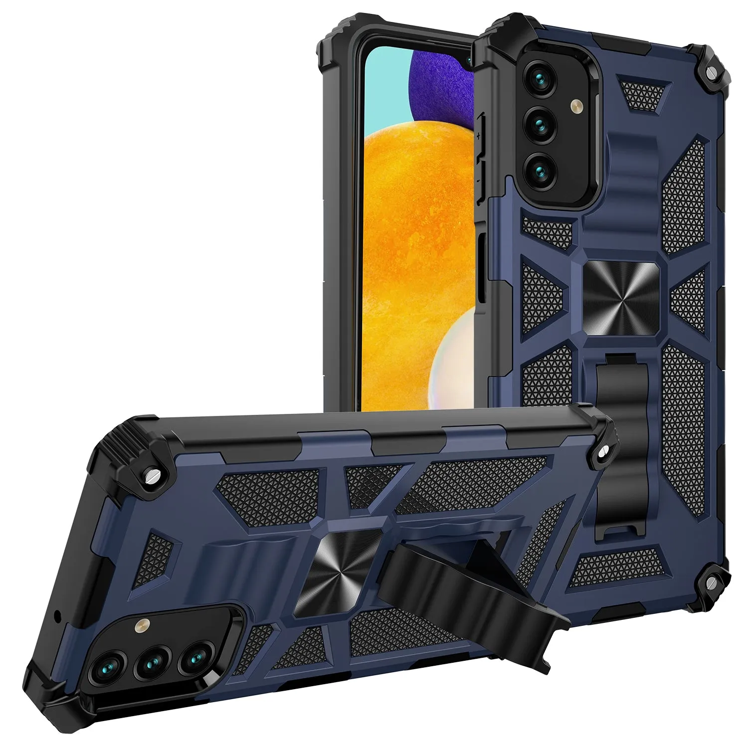 For Samsung Galaxy A13 5G Case [Military Grade] Ring Car Mount Kickstand w/[Tempered Glass] Hybrid Hard PC Soft TPU Shockproof Protective Case - Blue