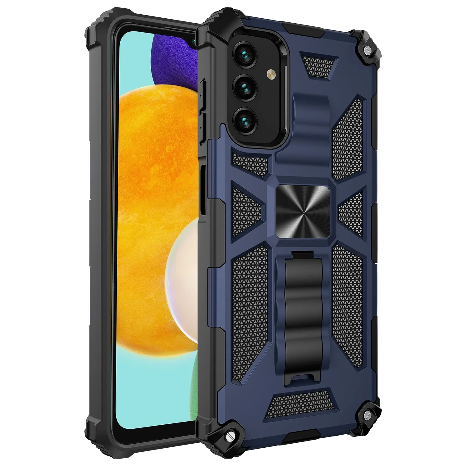 For Samsung Galaxy A13 5G Case [Military Grade] Ring Car Mount Kickstand w/[Tempered Glass] Hybrid Hard PC Soft TPU Shockproof Protective Case - Blue