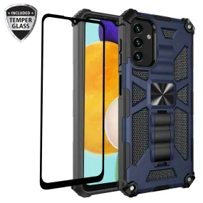 For Samsung Galaxy A13 5G Case [Military Grade] Ring Car Mount Kickstand w/[Tempered Glass] Hybrid Hard PC Soft TPU Shockproof Protective Case - Blue