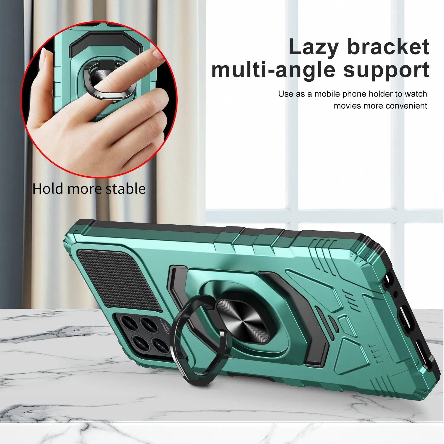 For T-Mobile REVVL 6 Pro 5G Case [Military Grade] Ring Car Mount Kickstand w/[Tempered Glass] Hybrid Hard PC Soft TPU Shockproof Protective Case - Teal