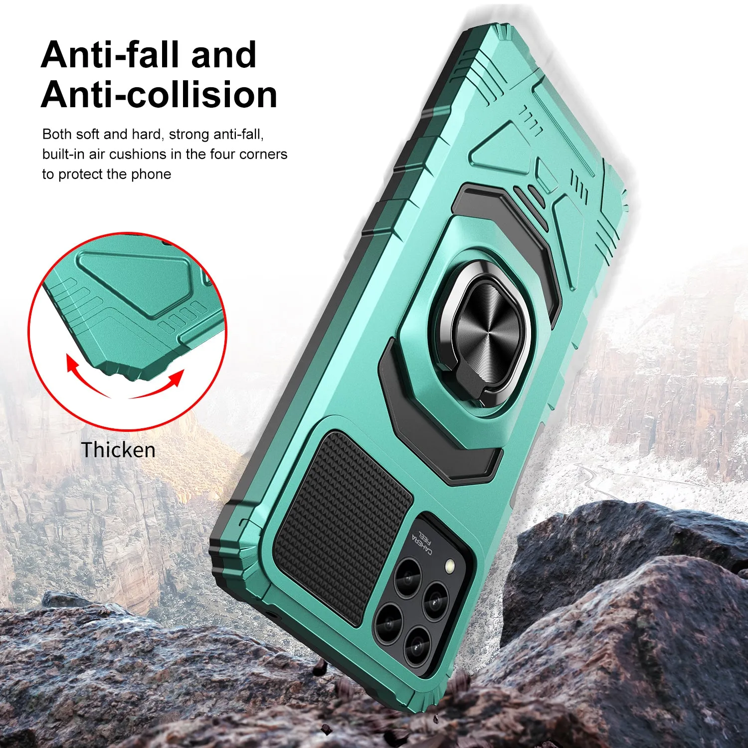 For T-Mobile REVVL 6 Pro 5G Case [Military Grade] Ring Car Mount Kickstand w/[Tempered Glass] Hybrid Hard PC Soft TPU Shockproof Protective Case - Teal