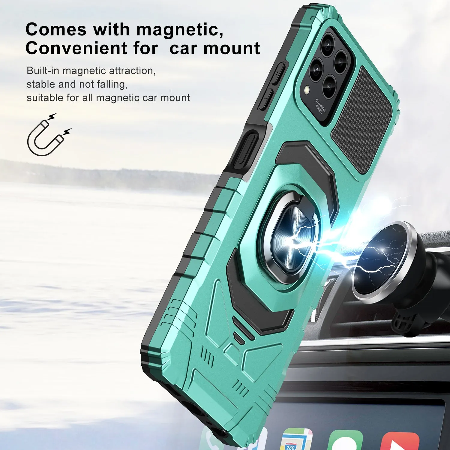 For T-Mobile REVVL 6 Pro 5G Case [Military Grade] Ring Car Mount Kickstand w/[Tempered Glass] Hybrid Hard PC Soft TPU Shockproof Protective Case - Teal