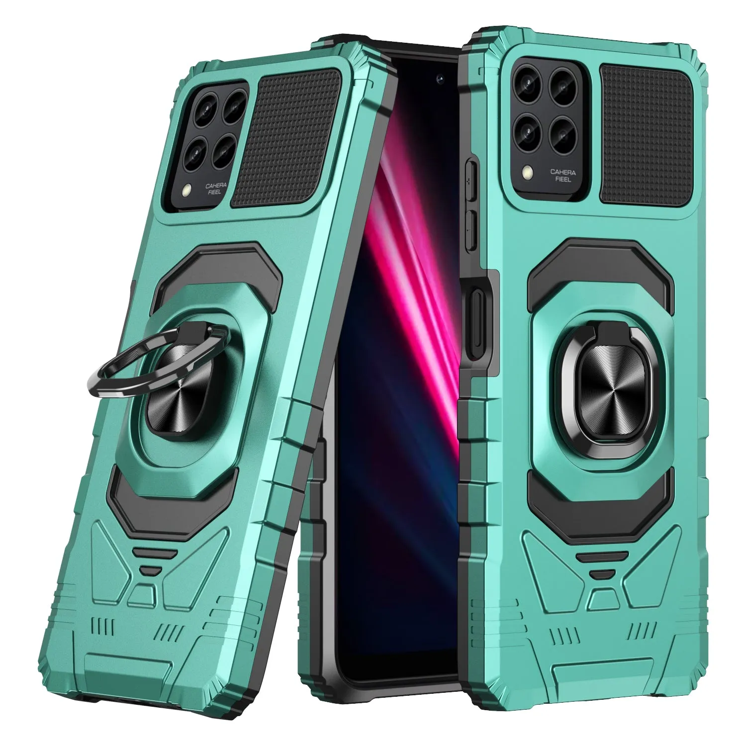 For T-Mobile REVVL 6 Pro 5G Case [Military Grade] Ring Car Mount Kickstand w/[Tempered Glass] Hybrid Hard PC Soft TPU Shockproof Protective Case - Teal