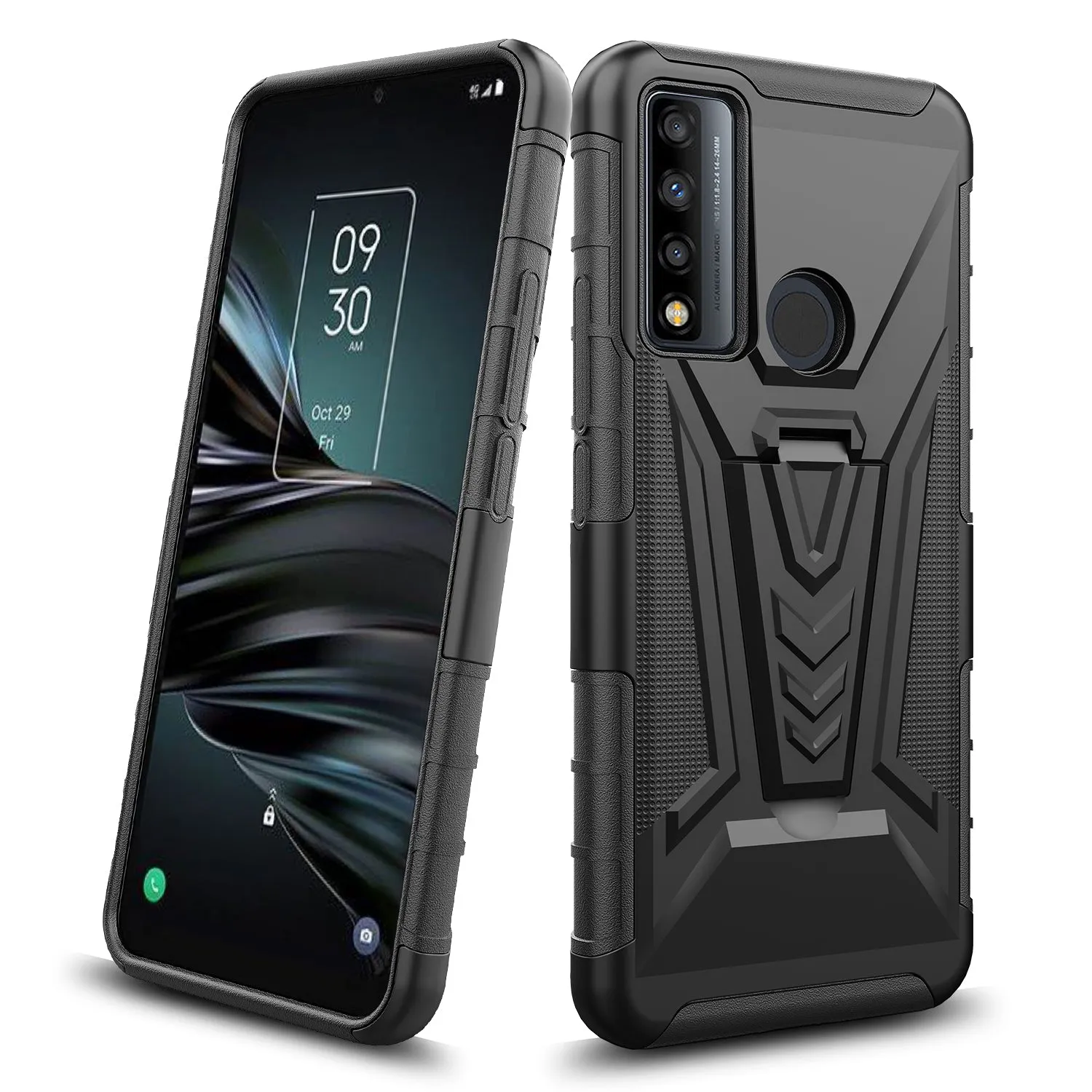 For TCL 20 A 5G / 4X 5G Case with Tempered Glass Screen Protector Heavy Duty Protective Phone Case,Built-in Kickstand Rugged Shockproof Protective Phone Case - Black