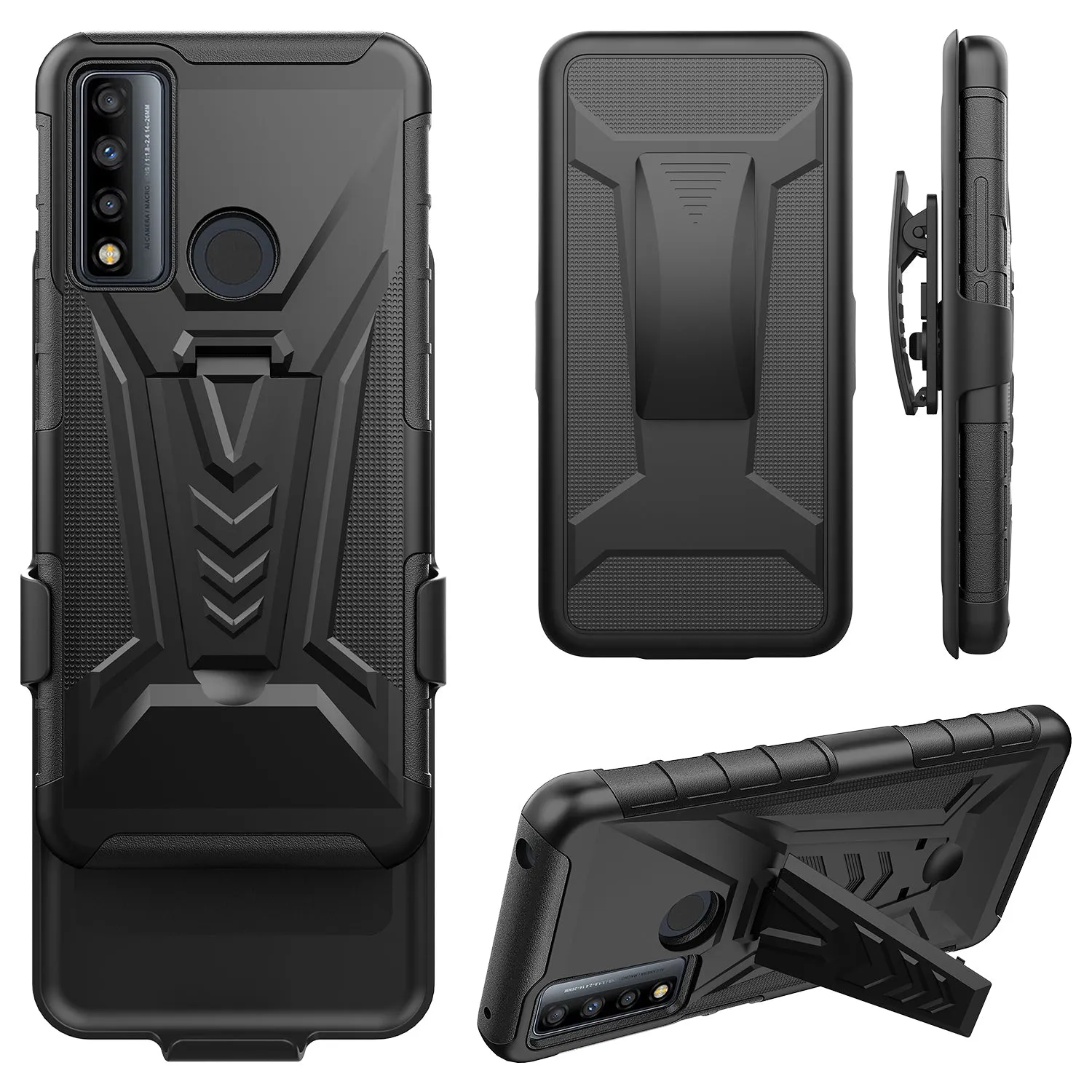 For TCL 20 A 5G / 4X 5G Case with Tempered Glass Screen Protector Heavy Duty Protective Phone Case,Built-in Kickstand Rugged Shockproof Protective Phone Case - Black