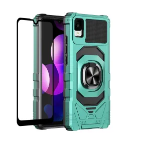 For TCL 30z / 30 LE Case [Military Grade] Ring Car Mount Kickstand w/[Tempered Glass] Hybrid Hard PC Soft TPU Shockproof Protective Case - Teal