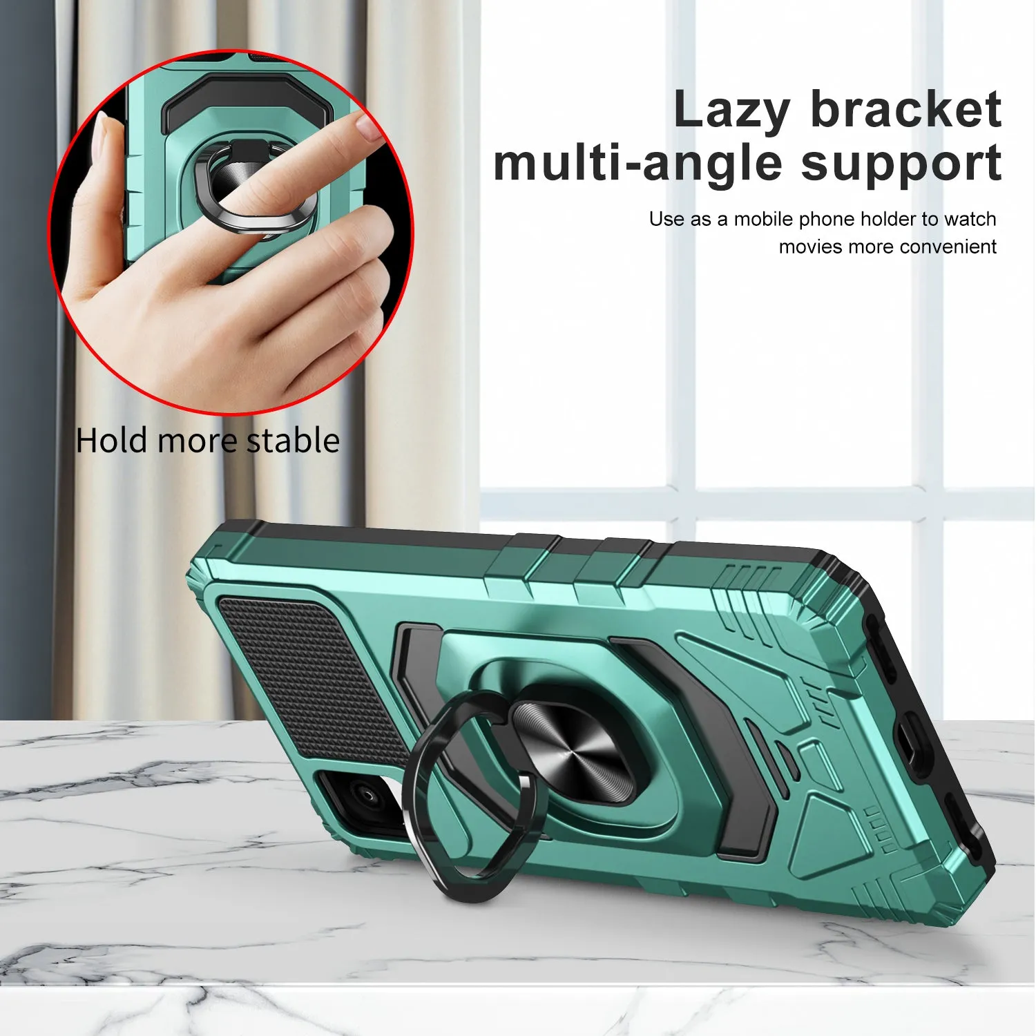 For TCL 30z / 30 LE Case [Military Grade] Ring Car Mount Kickstand w/[Tempered Glass] Hybrid Hard PC Soft TPU Shockproof Protective Case - Teal