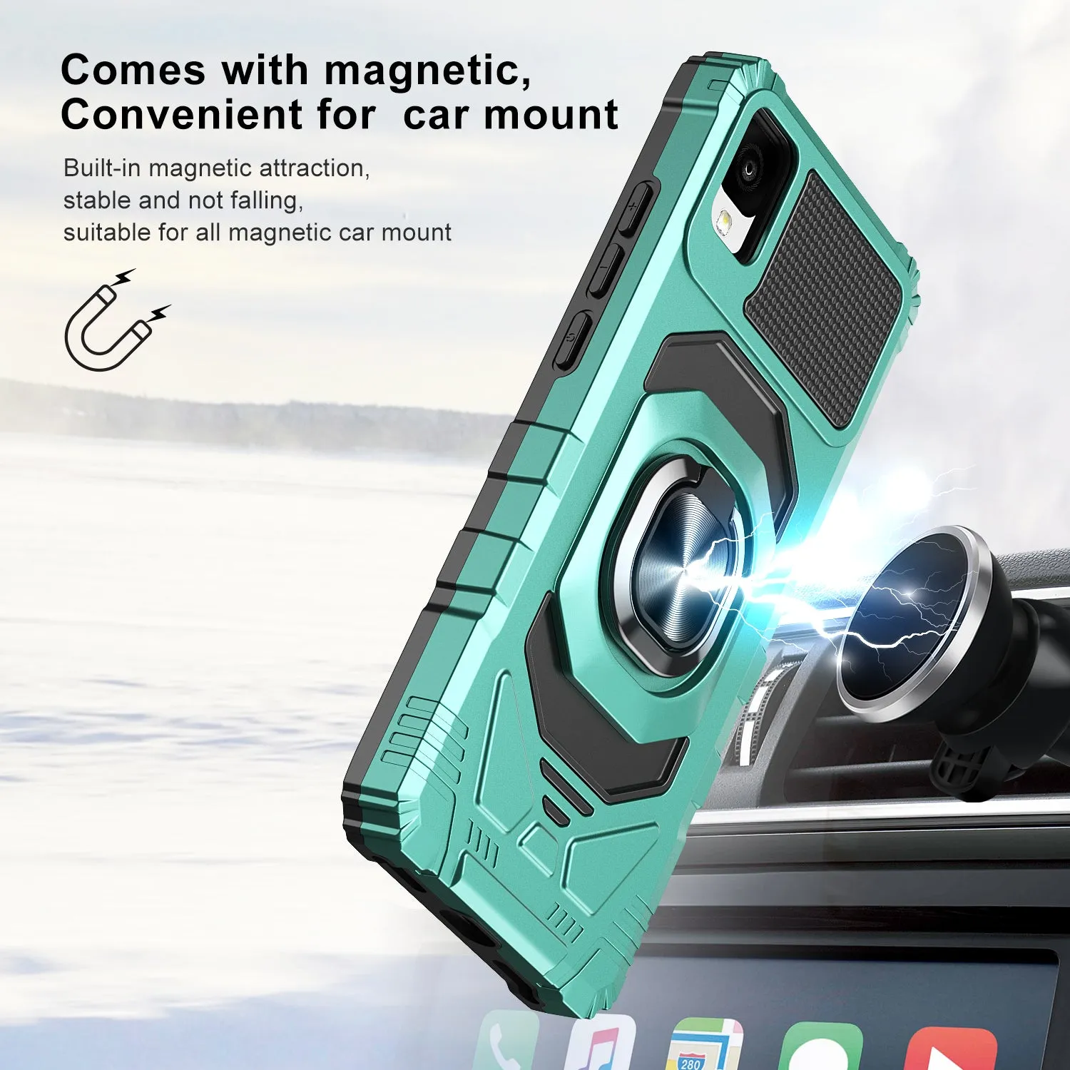 For TCL 30z / 30 LE Case [Military Grade] Ring Car Mount Kickstand w/[Tempered Glass] Hybrid Hard PC Soft TPU Shockproof Protective Case - Teal