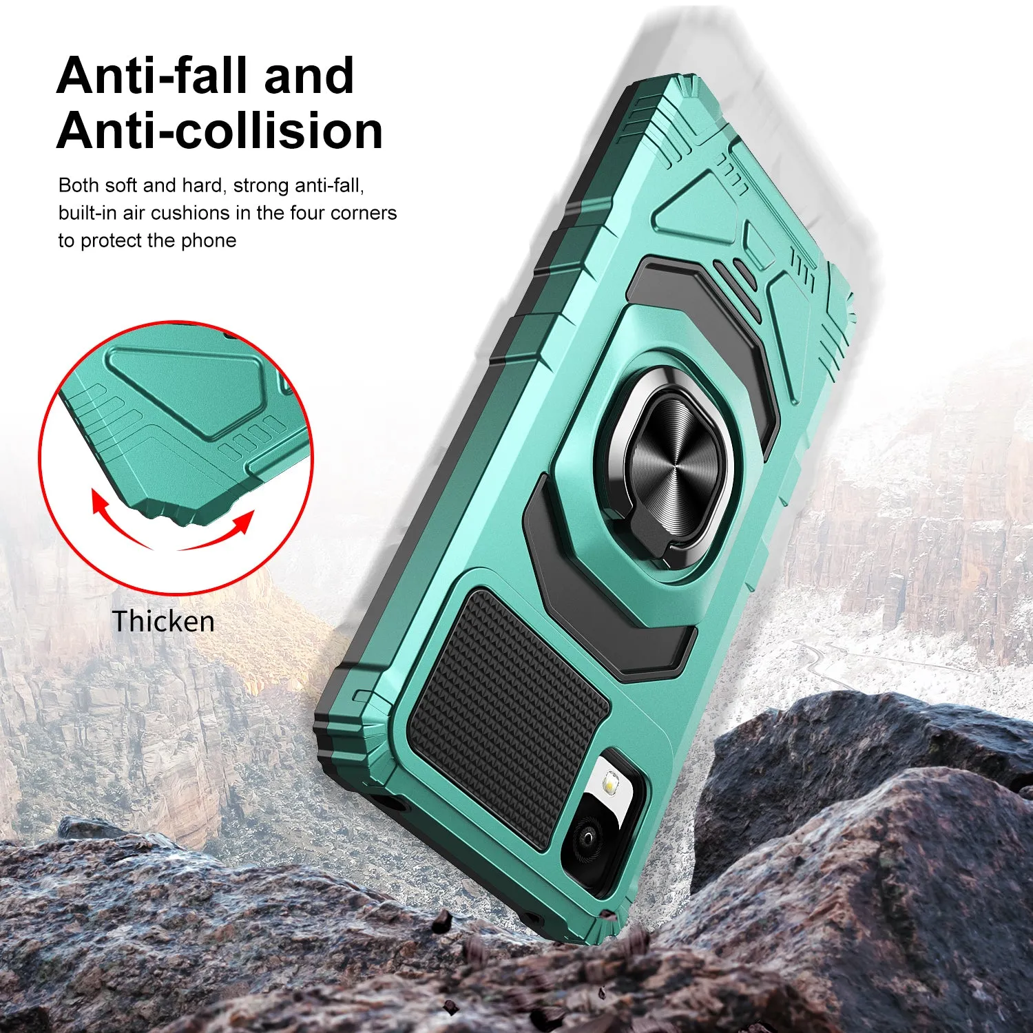 For TCL 30z / 30 LE Case [Military Grade] Ring Car Mount Kickstand w/[Tempered Glass] Hybrid Hard PC Soft TPU Shockproof Protective Case - Teal