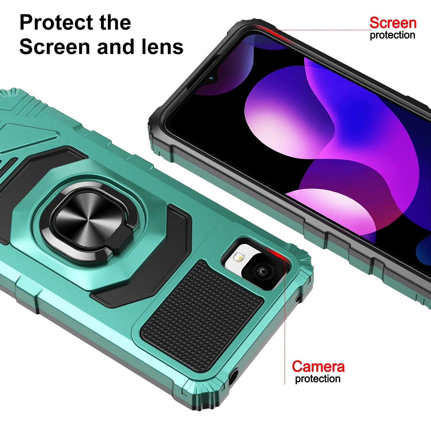 For TCL 30z / 30 LE Case [Military Grade] Ring Car Mount Kickstand w/[Tempered Glass] Hybrid Hard PC Soft TPU Shockproof Protective Case - Teal