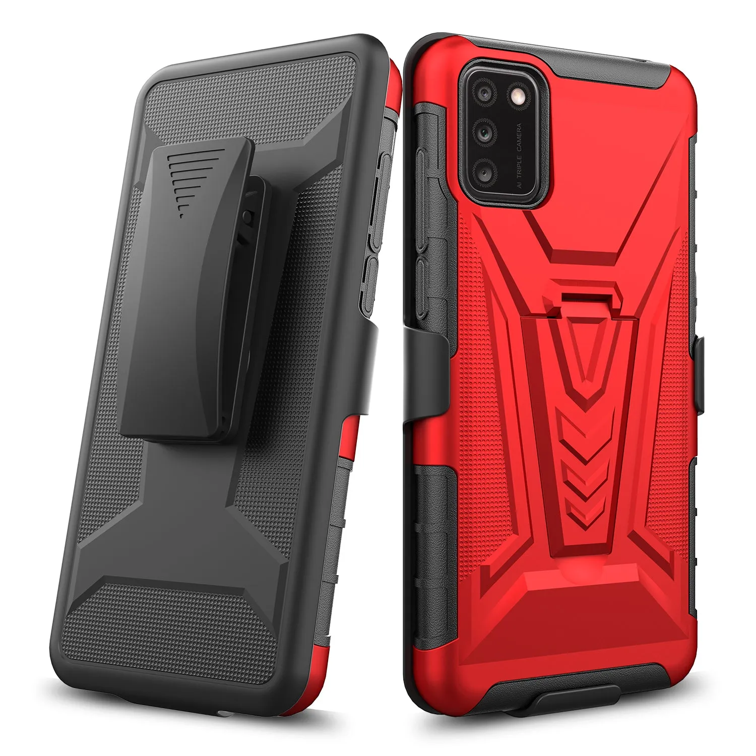 For TCL A3X Case with Tempered Glass Screen Protector Heavy Duty Protective Phone Case,Built-in Kickstand Rugged Shockproof Protective Phone Case - Red