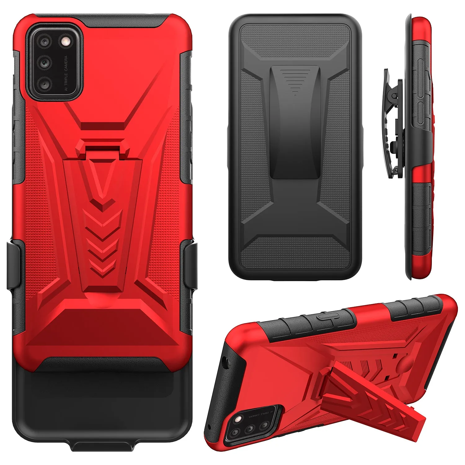 For TCL A3X Case with Tempered Glass Screen Protector Heavy Duty Protective Phone Case,Built-in Kickstand Rugged Shockproof Protective Phone Case - Red