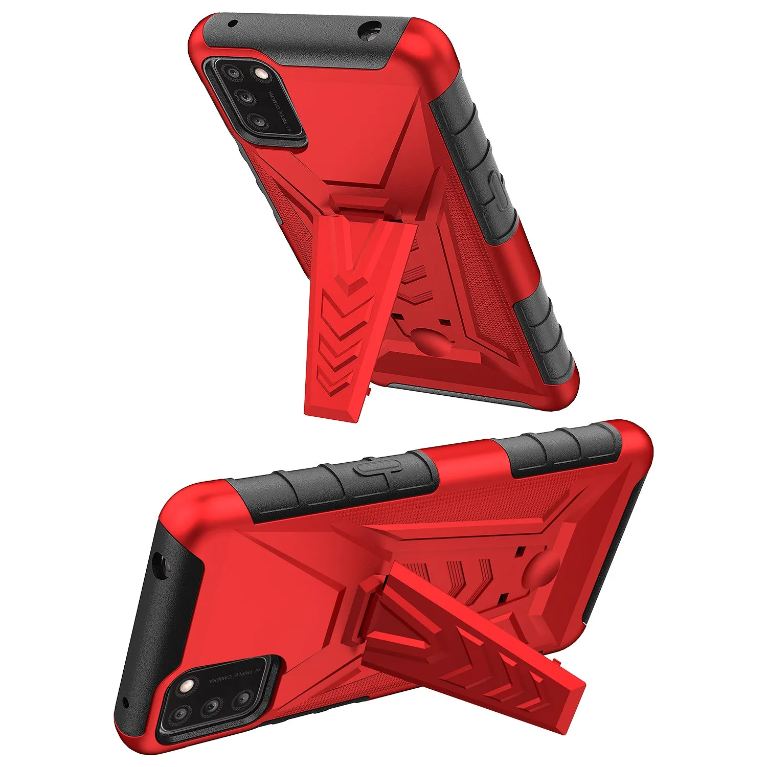 For TCL A3X Case with Tempered Glass Screen Protector Heavy Duty Protective Phone Case,Built-in Kickstand Rugged Shockproof Protective Phone Case - Red