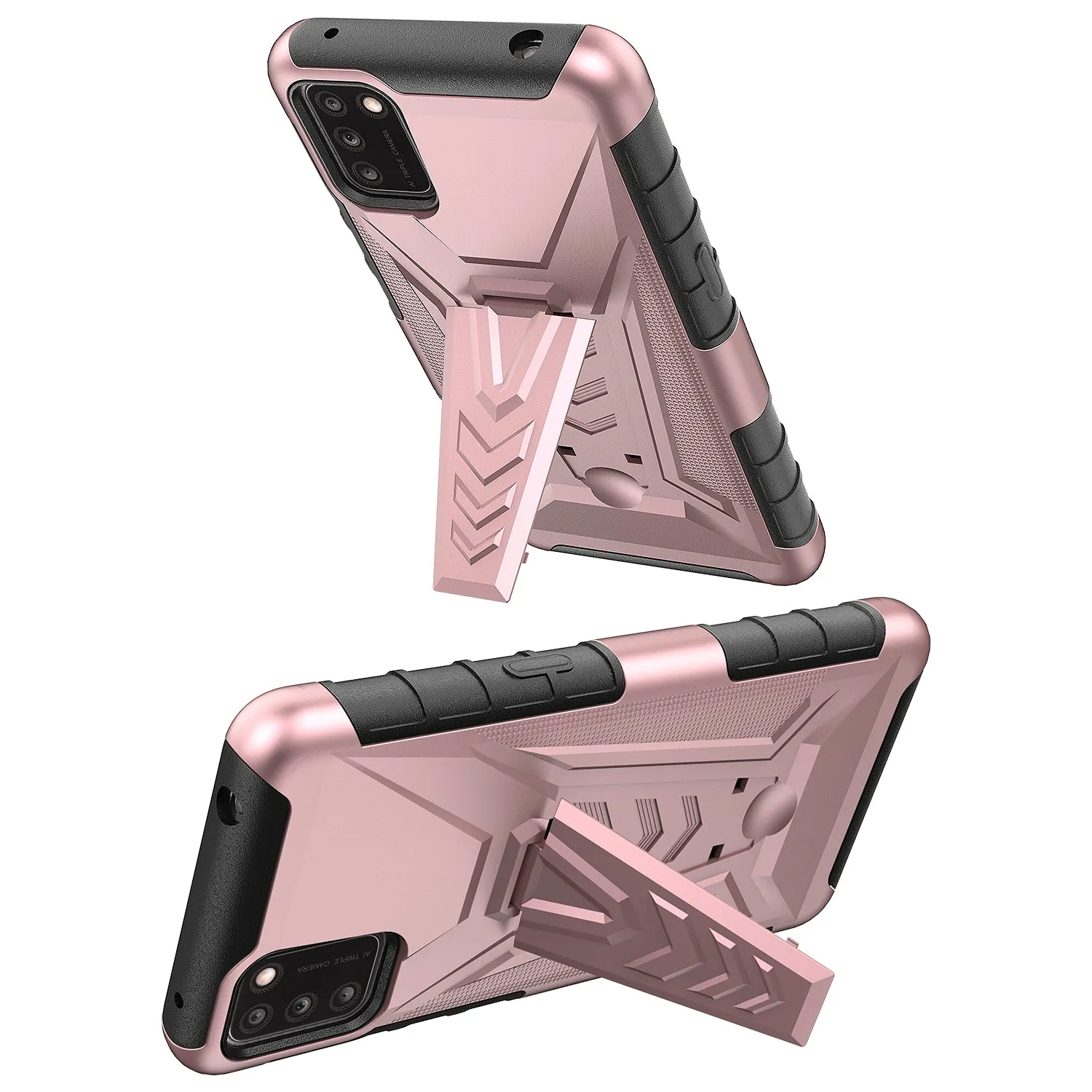 For TCL A3X Case with Tempered Glass Screen Protector Heavy Duty Protective Phone Case,Built-in Kickstand Rugged Shockproof Protective Phone Case - Rose Gold