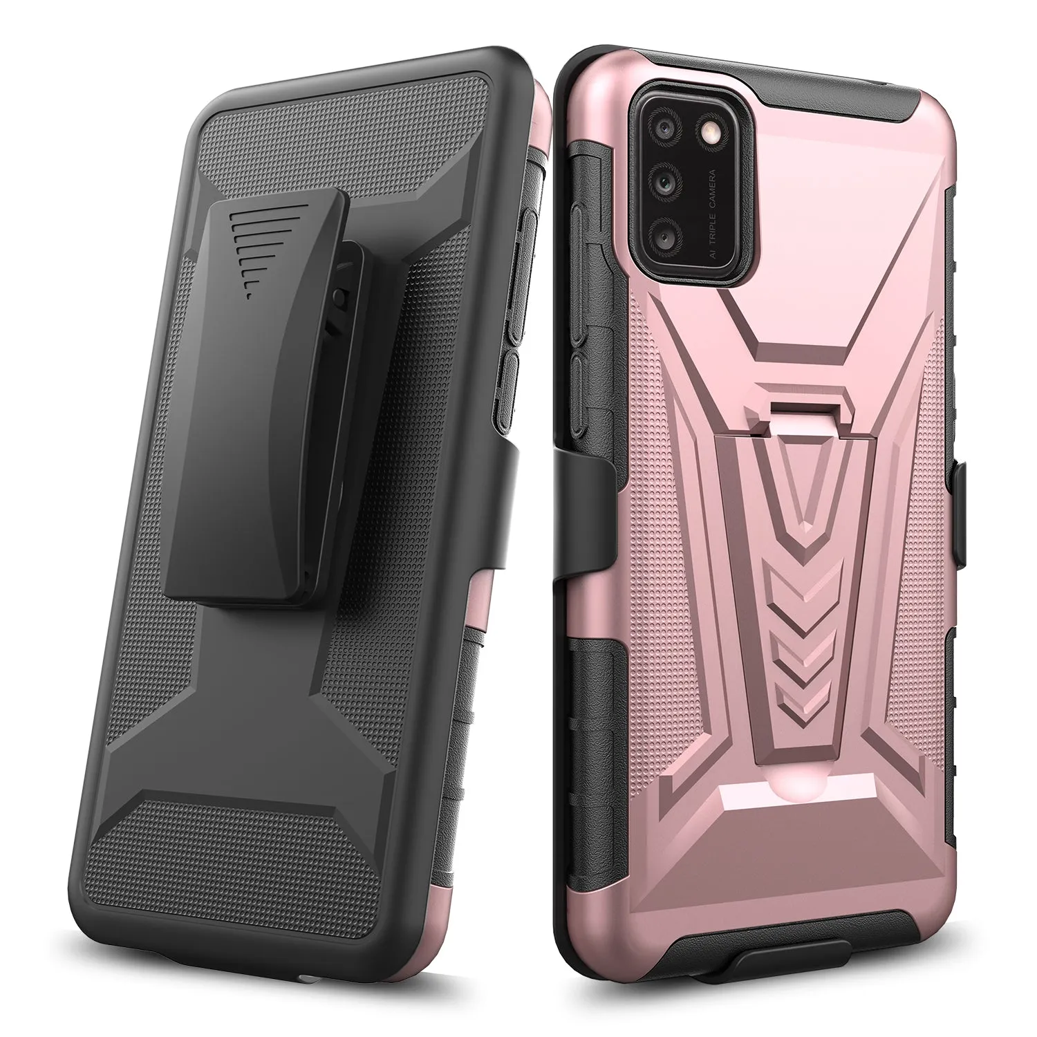 For TCL A3X Case with Tempered Glass Screen Protector Heavy Duty Protective Phone Case,Built-in Kickstand Rugged Shockproof Protective Phone Case - Rose Gold