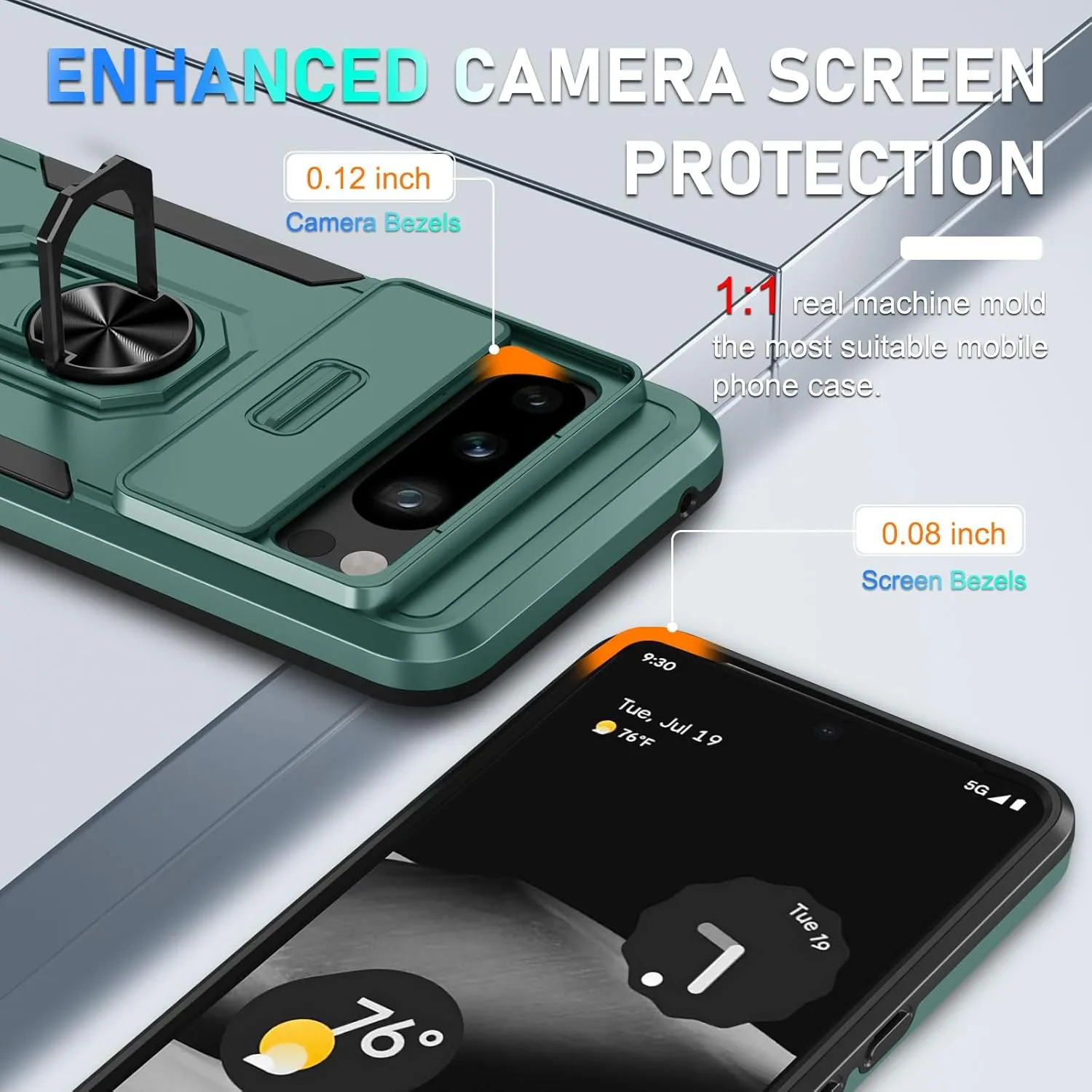 Google Pixel 8 Pro Case  2 Tempered Glass Screen Shockproof Protective Phone Cover Orange