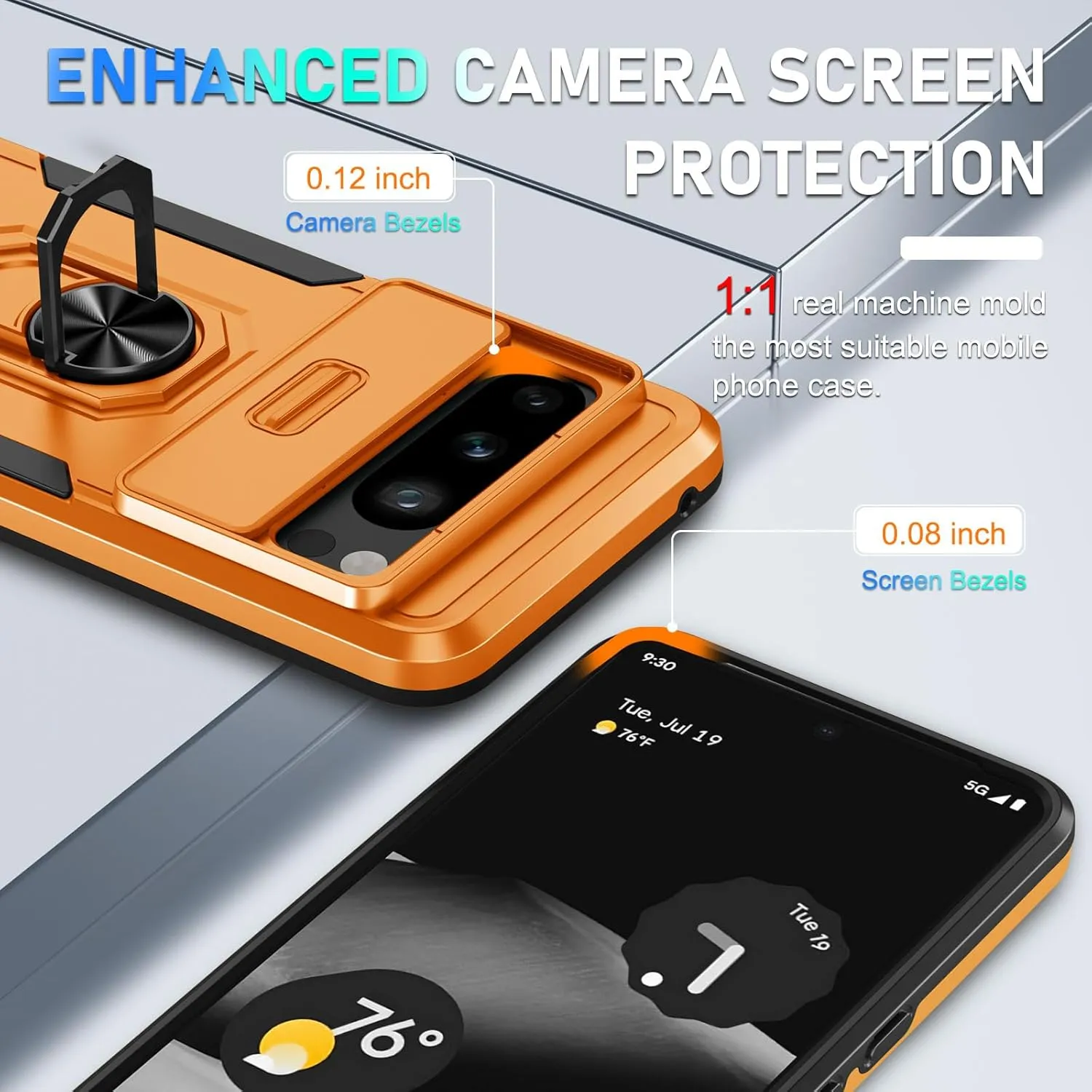 Google Pixel 8 Pro Case  2 Tempered Glass Screen Shockproof Protective Phone Cover Orange