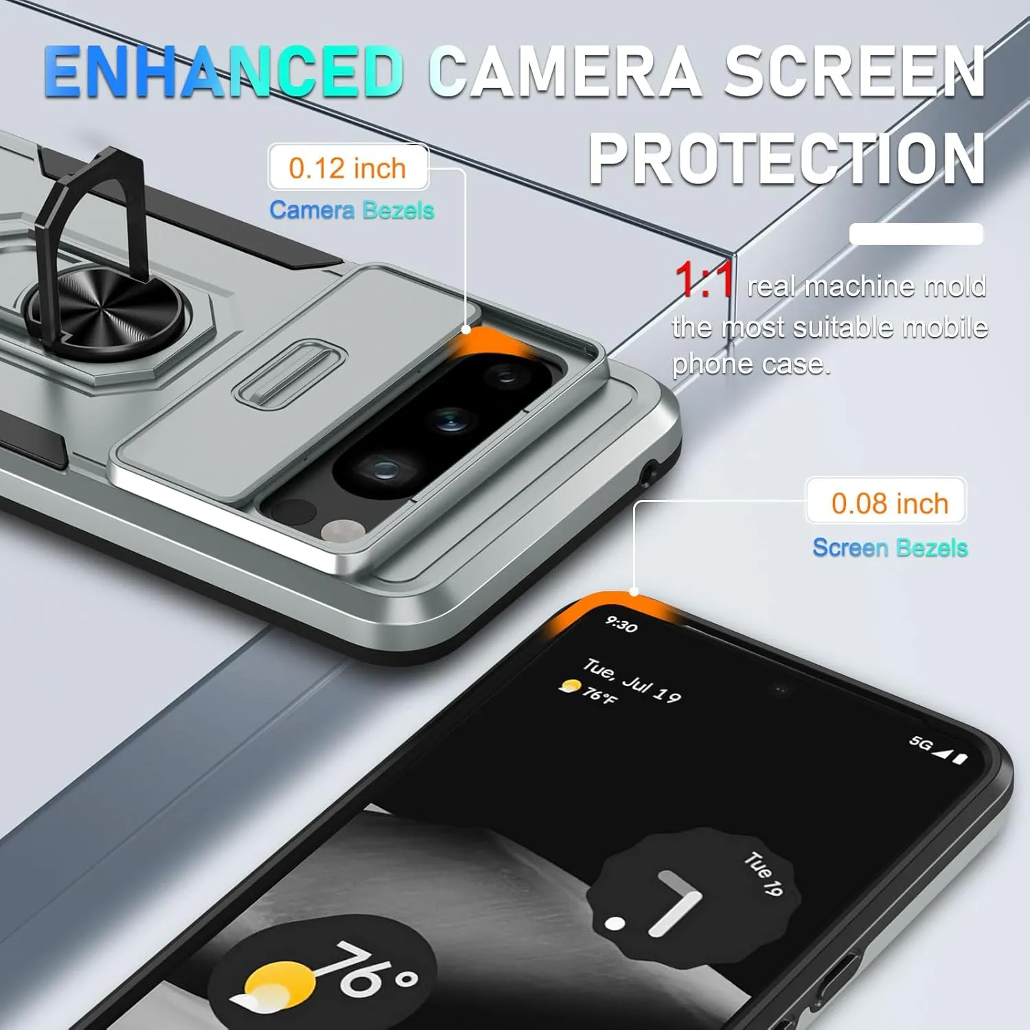 Google Pixel 8 Pro Case  2 Tempered Glass Screen Shockproof Protective Phone Cover Orange