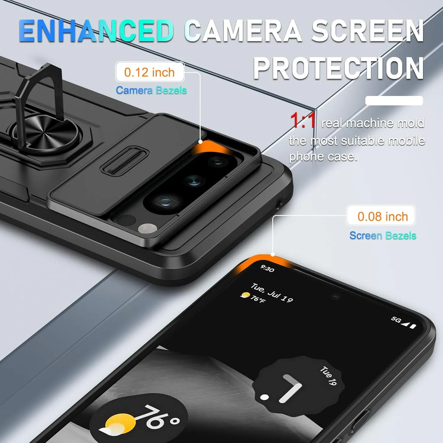 Google Pixel 8 Pro Case  2 Tempered Glass Screen Shockproof Protective Phone Cover Orange