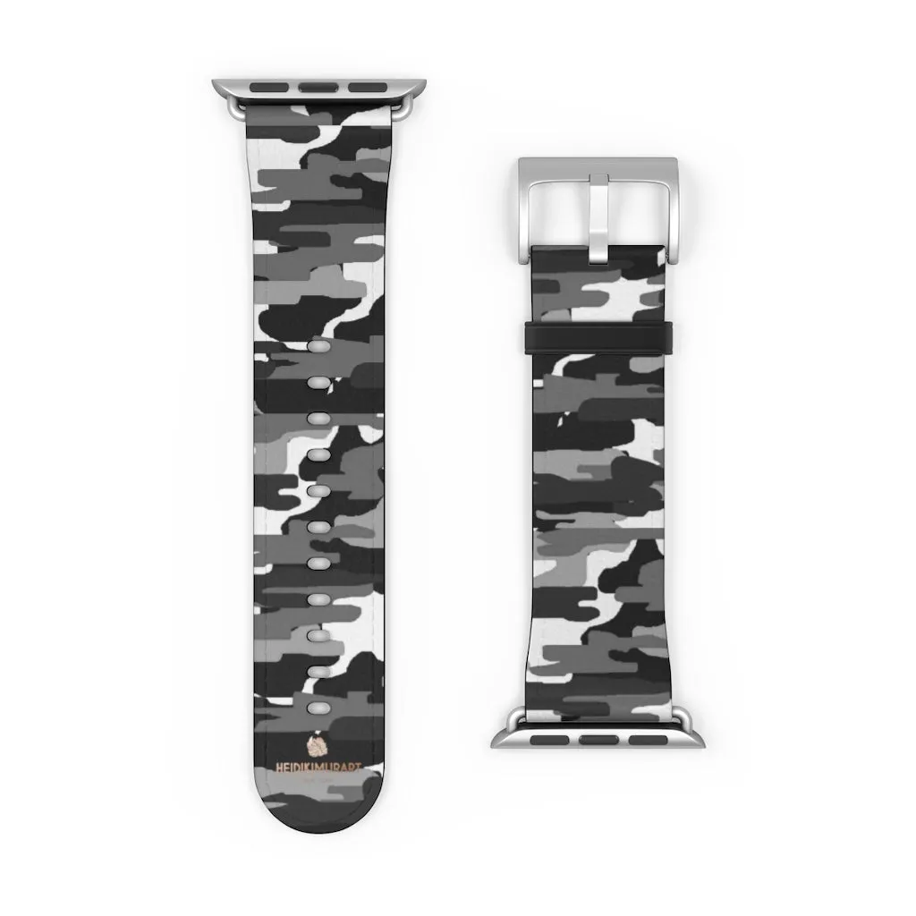 Gray & White Camo Watch Band, Classic Camo Print 38mm/42mm Watch Band For Apple Watch- Made in USA