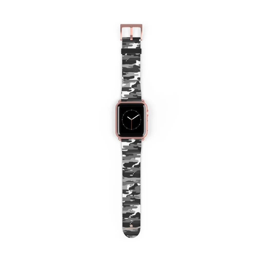 Gray & White Camo Watch Band, Classic Camo Print 38mm/42mm Watch Band For Apple Watch- Made in USA