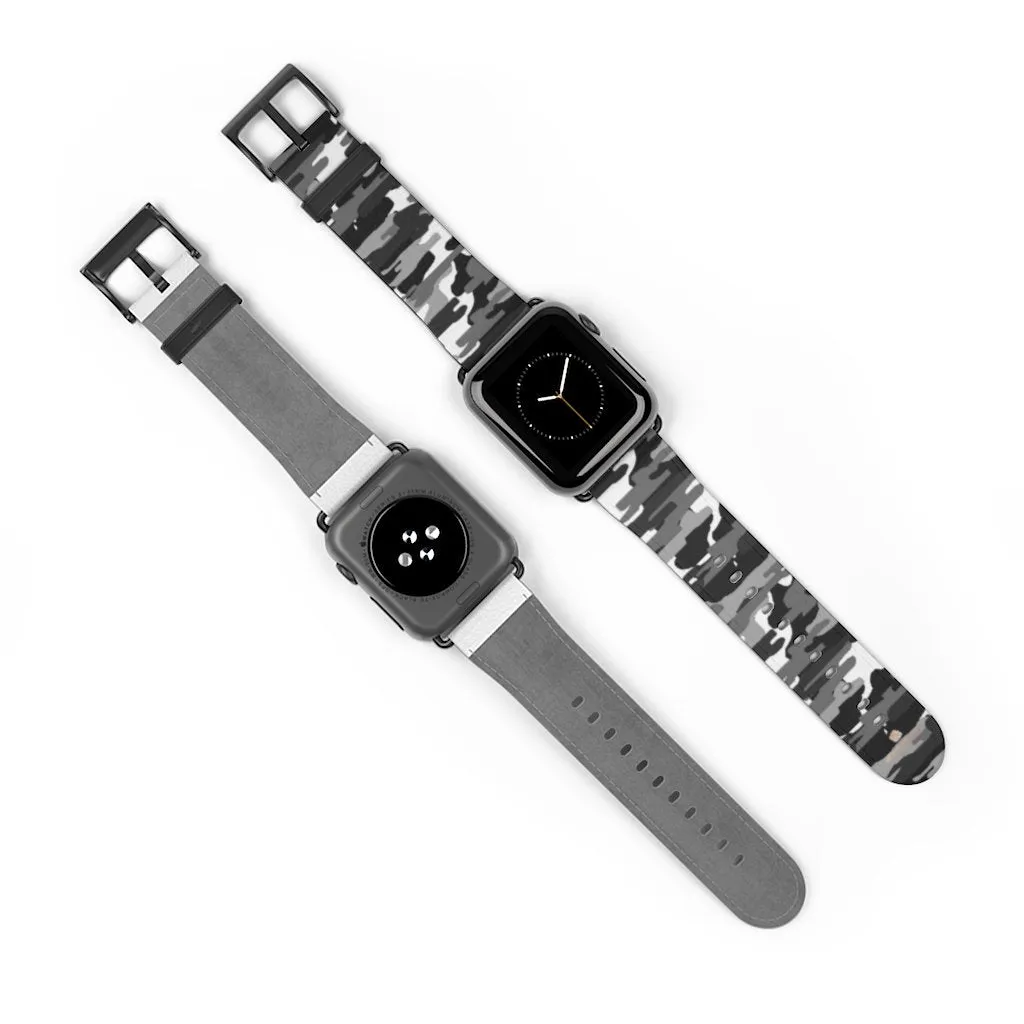 Gray & White Camo Watch Band, Classic Camo Print 38mm/42mm Watch Band For Apple Watch- Made in USA