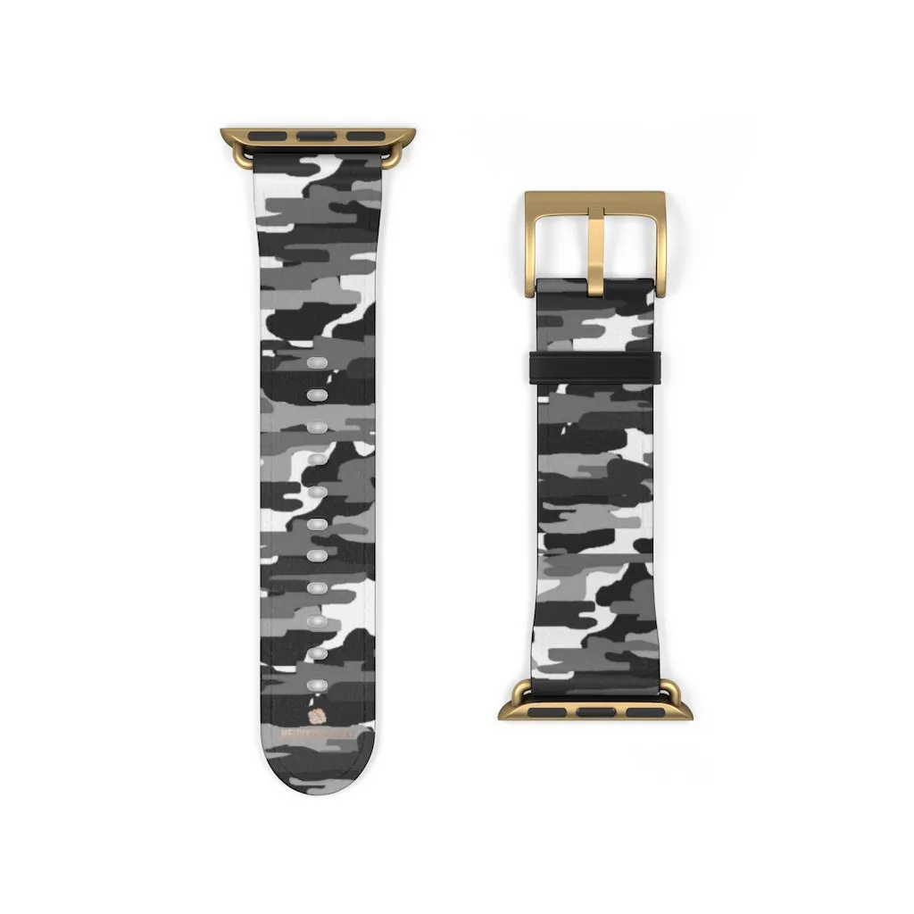 Gray & White Camo Watch Band, Classic Camo Print 38mm/42mm Watch Band For Apple Watch- Made in USA